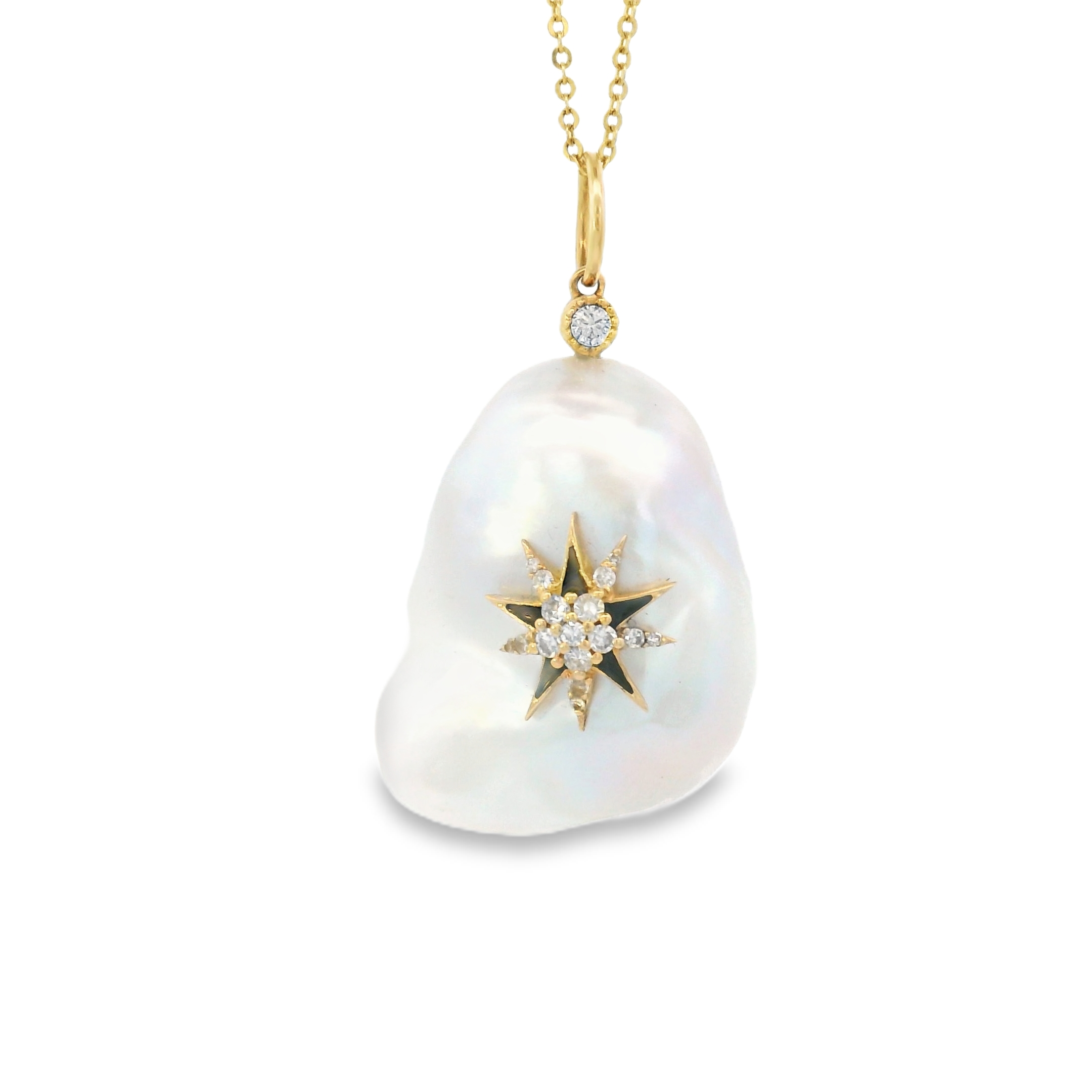 14k Yellow Gold Pearl and Diamond  Charm