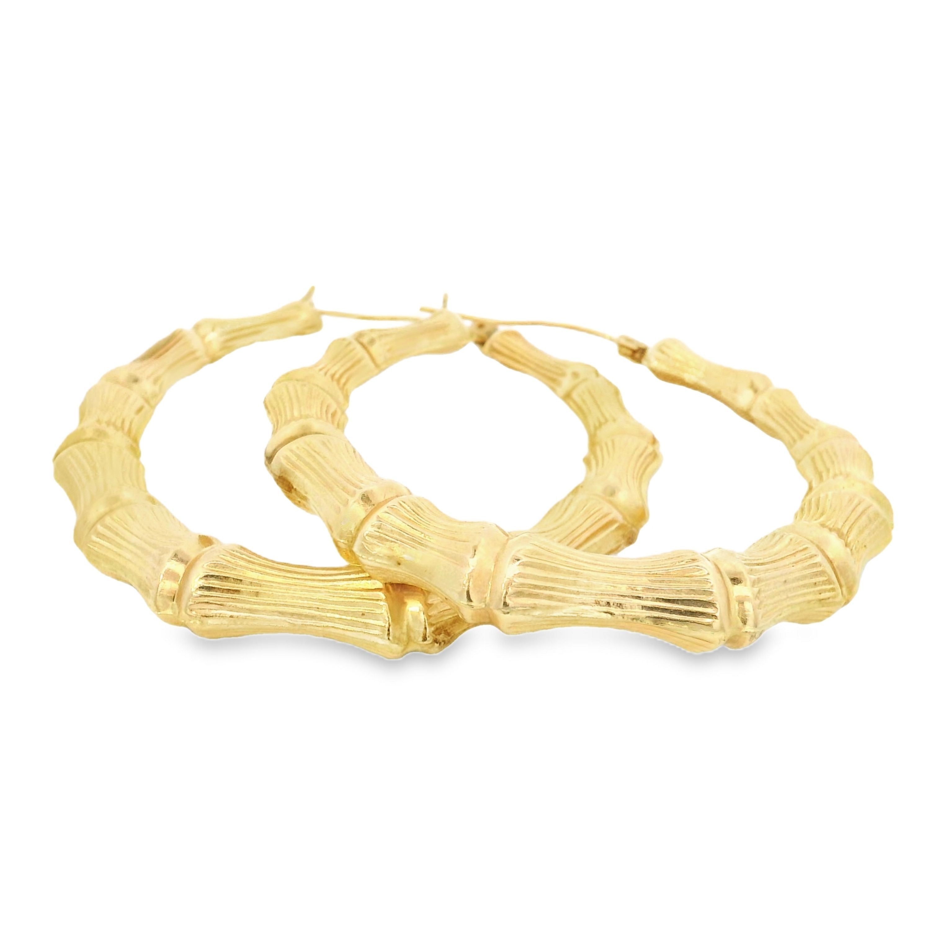 Vintage Large Bamboo 14k Gold Hoops