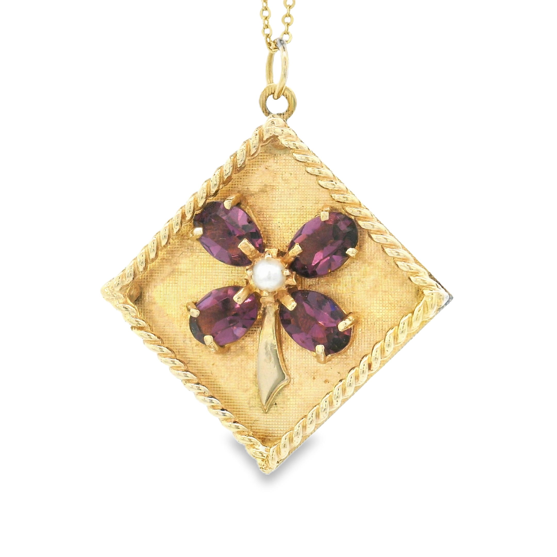 Vintage Amethyst Clover and Pearl Charm