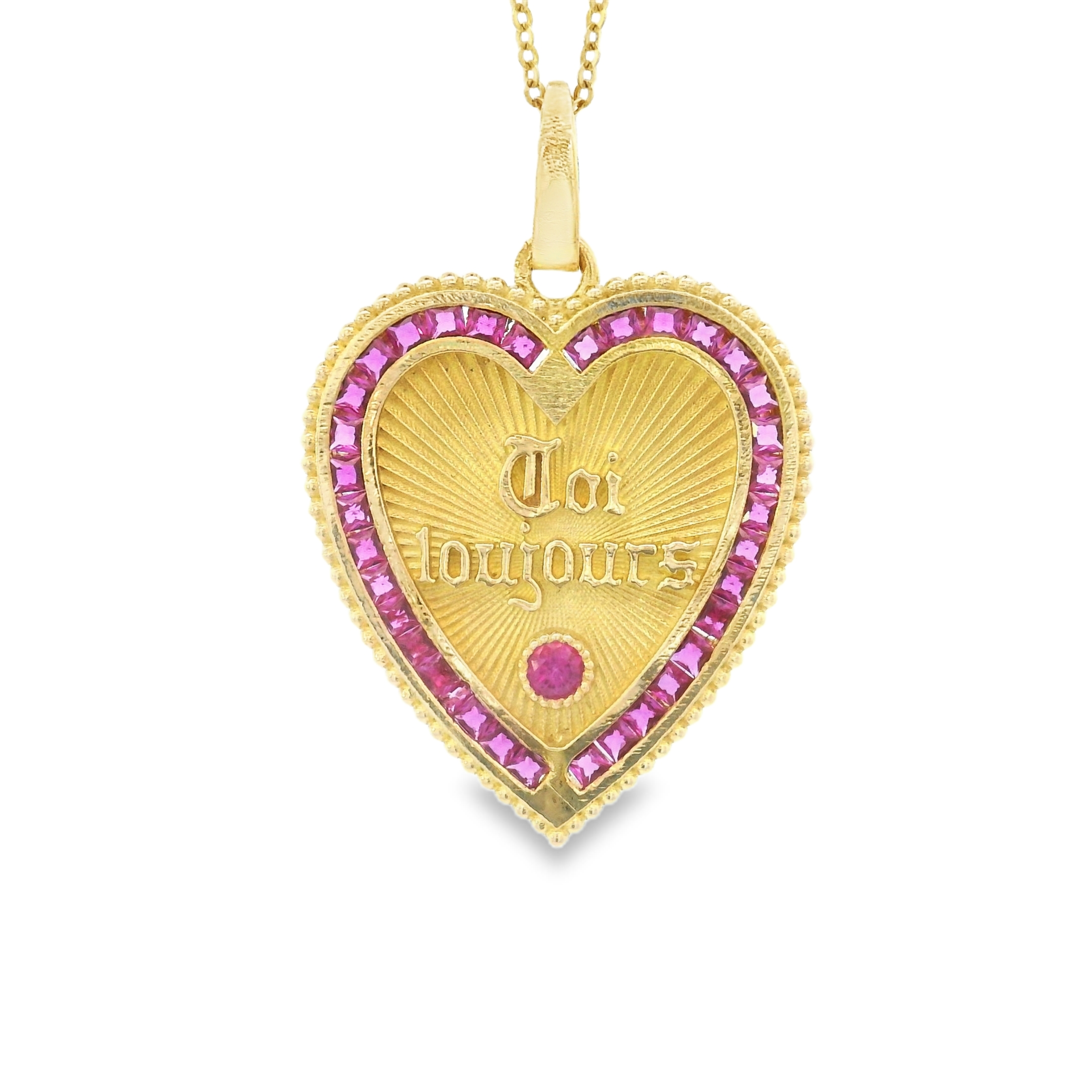 18k Yellow Gold French Toi Toujors Ruby Heart Charm