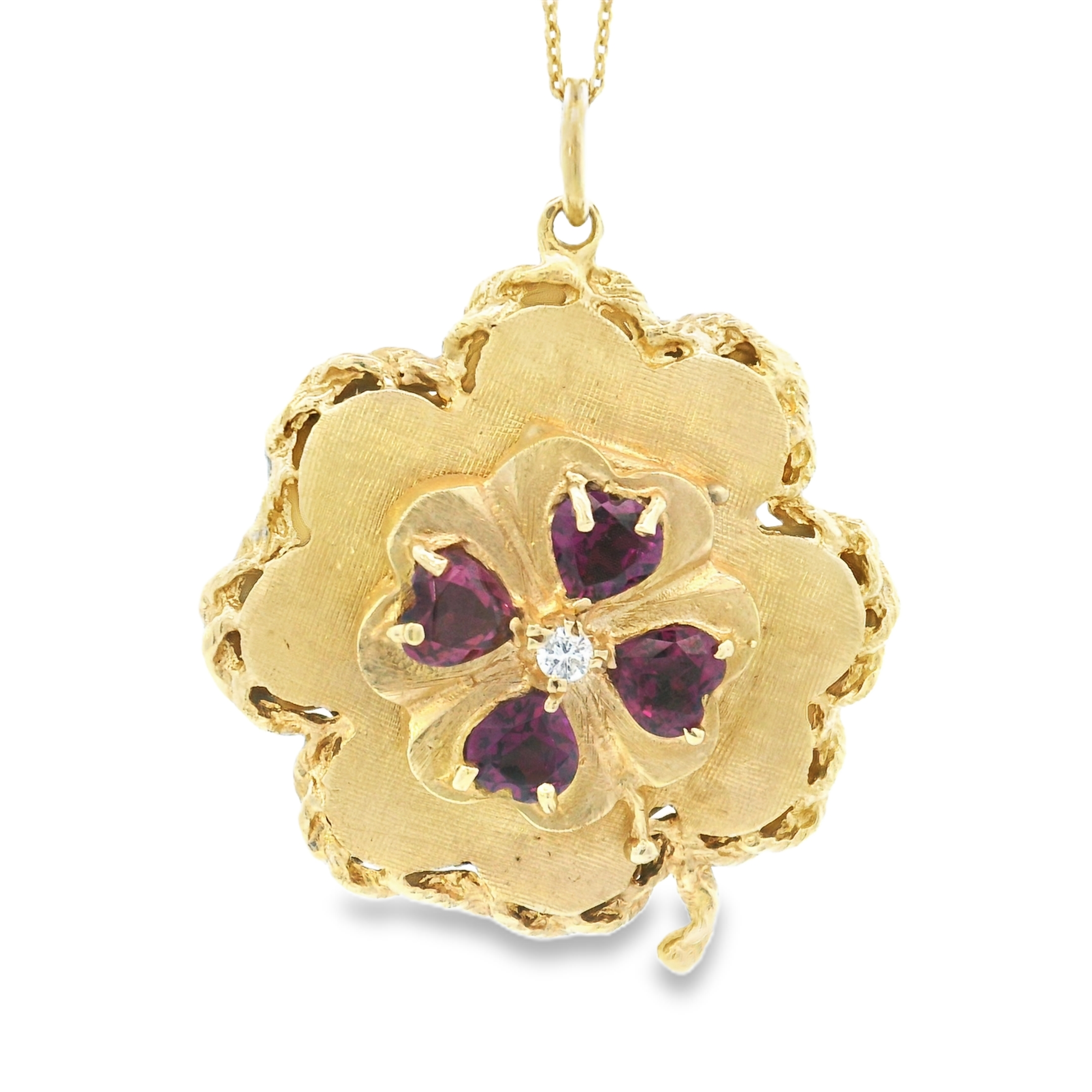 Vintage Raspberry Garnet Clover 14k Gold Locket