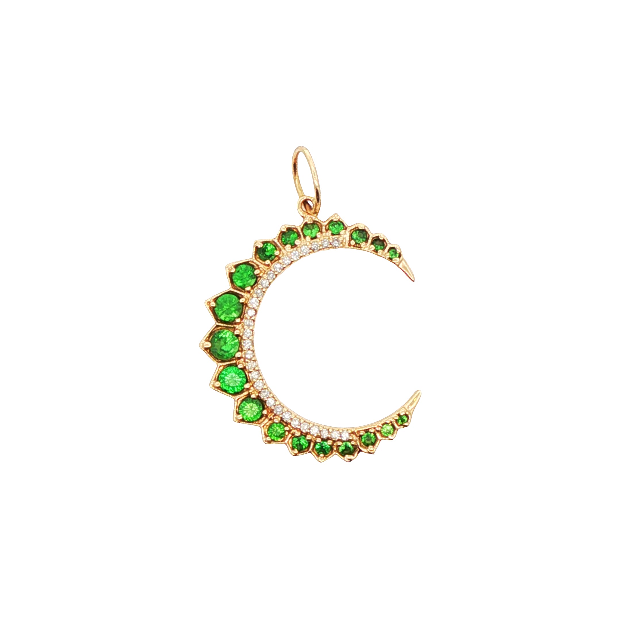14k Yellow Gold Diamond and Emerald Moon Charm