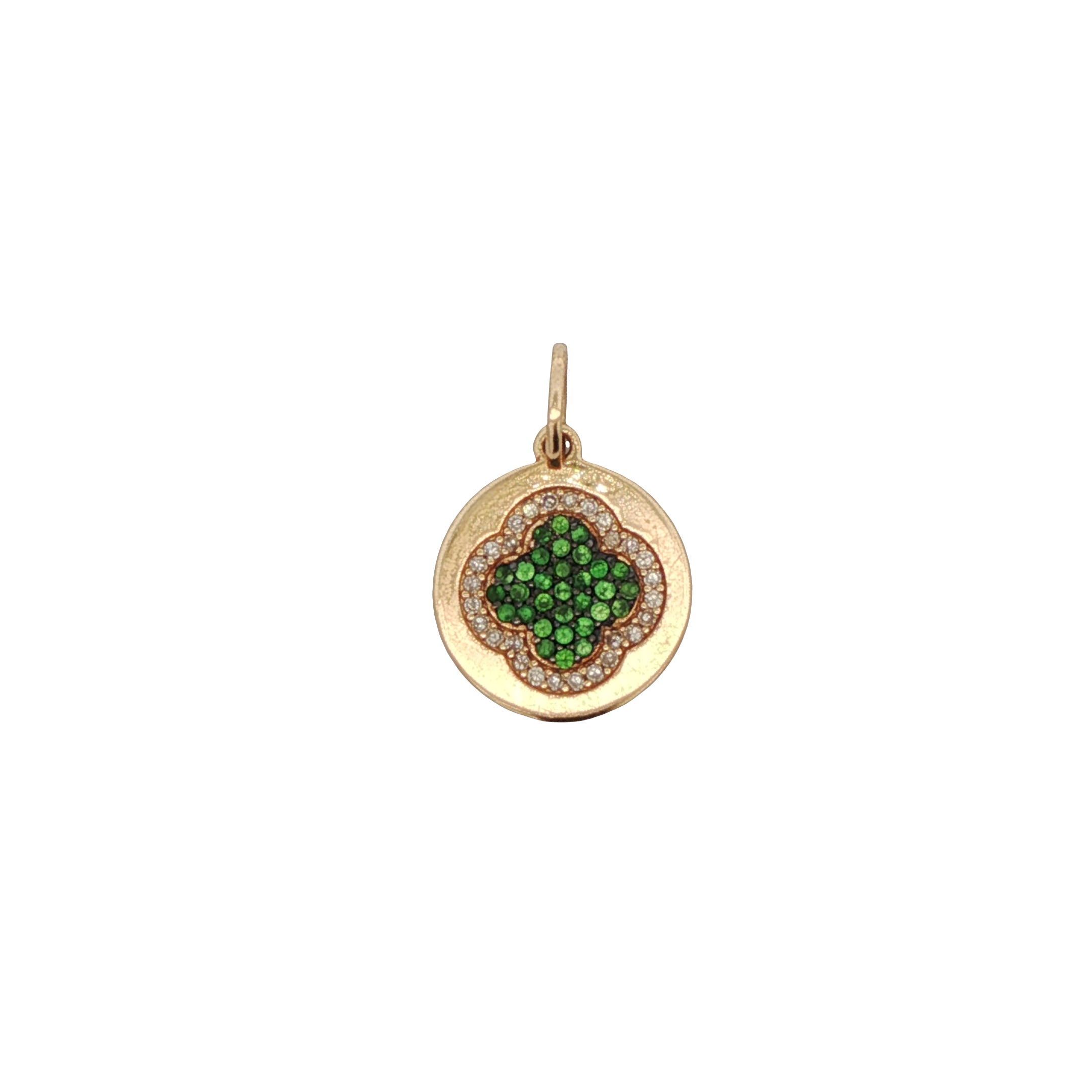 14k Yellow Gold Emerald and Diamond Clover Charm