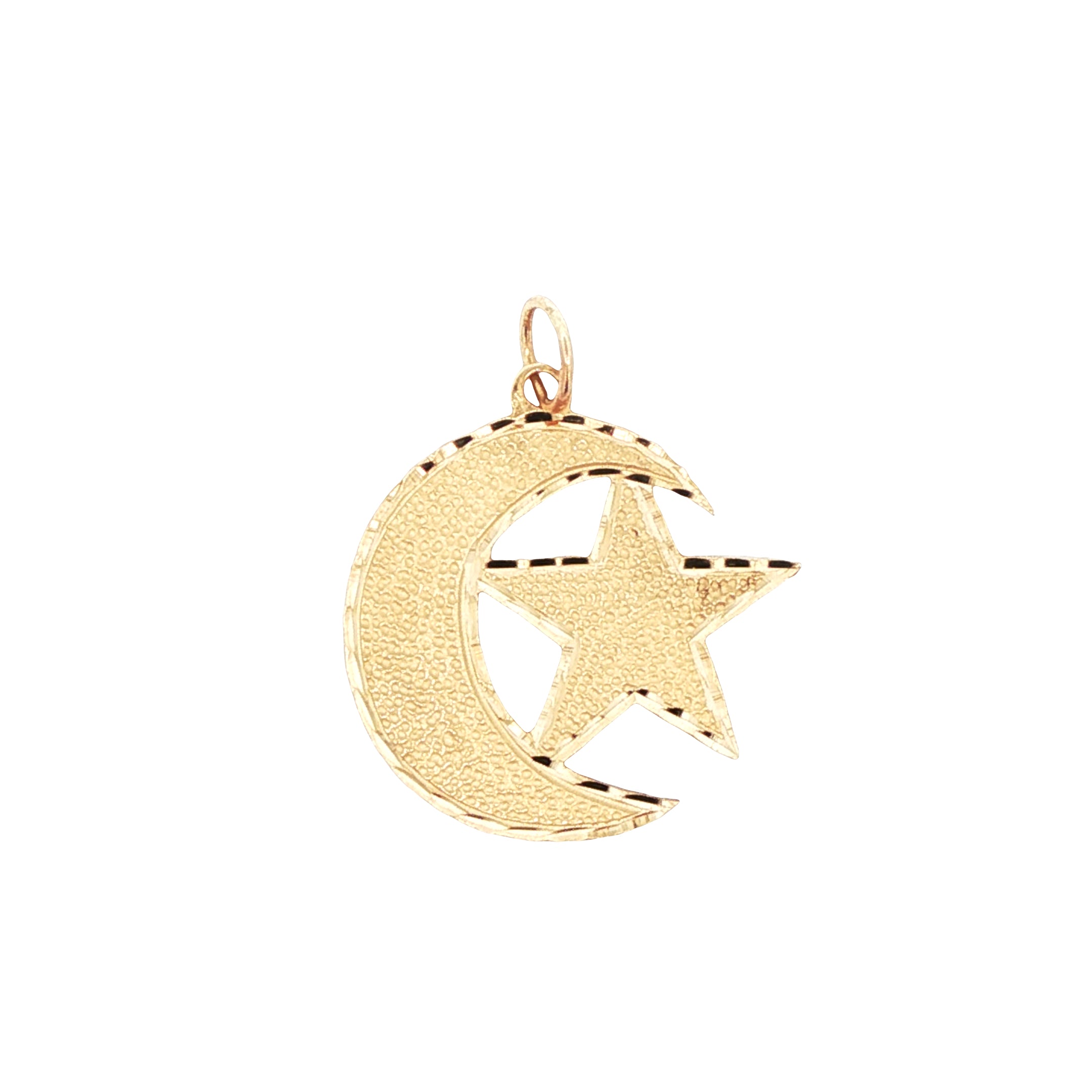 14k Yellow Gold Vintage Moon and Star Charm