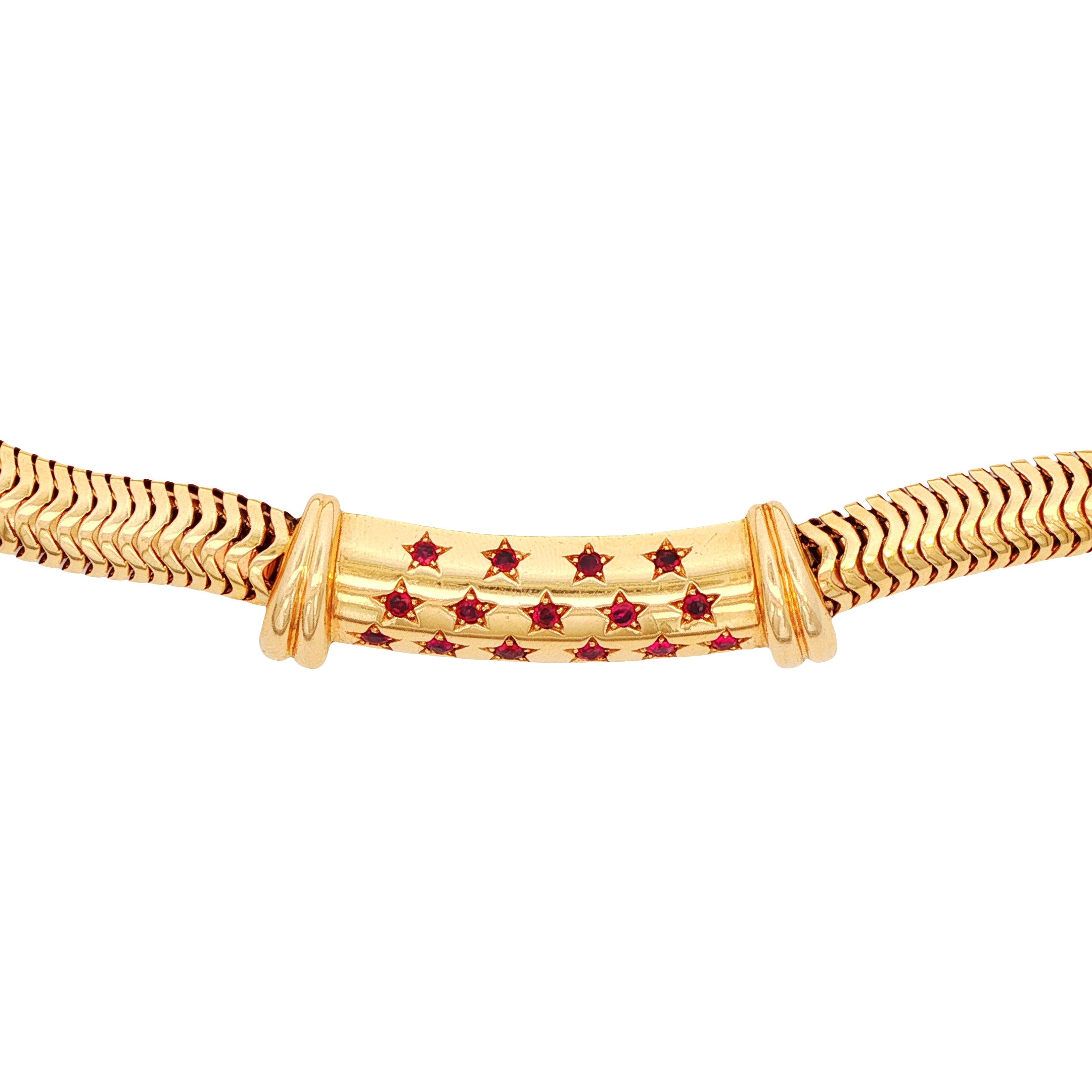 14k Yellow Gold 1940s Vintage Ruby Tubogas Necklace