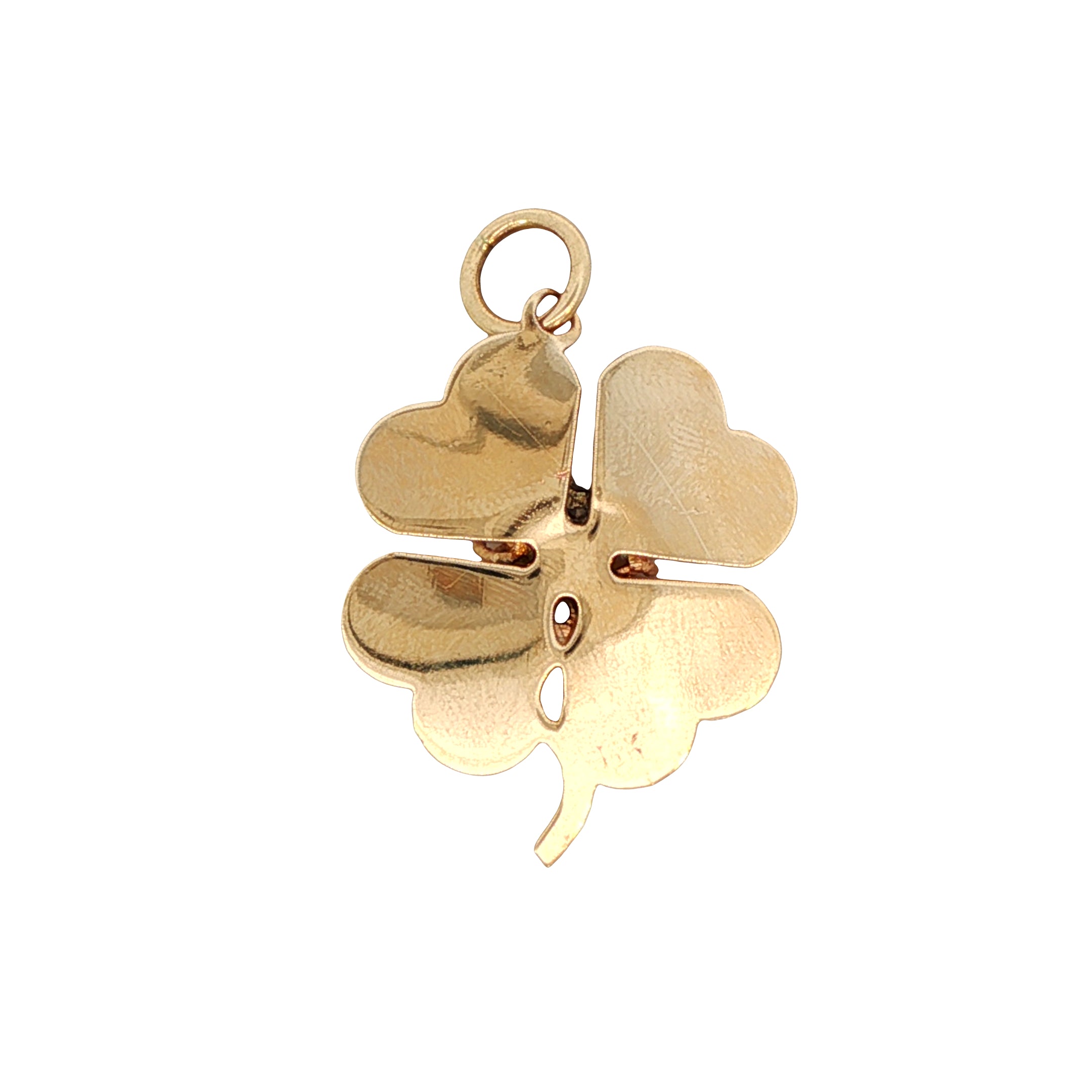 14k Yellow Gold Vintage Engine Turned Pearl Pink Sapphire Clover Charm