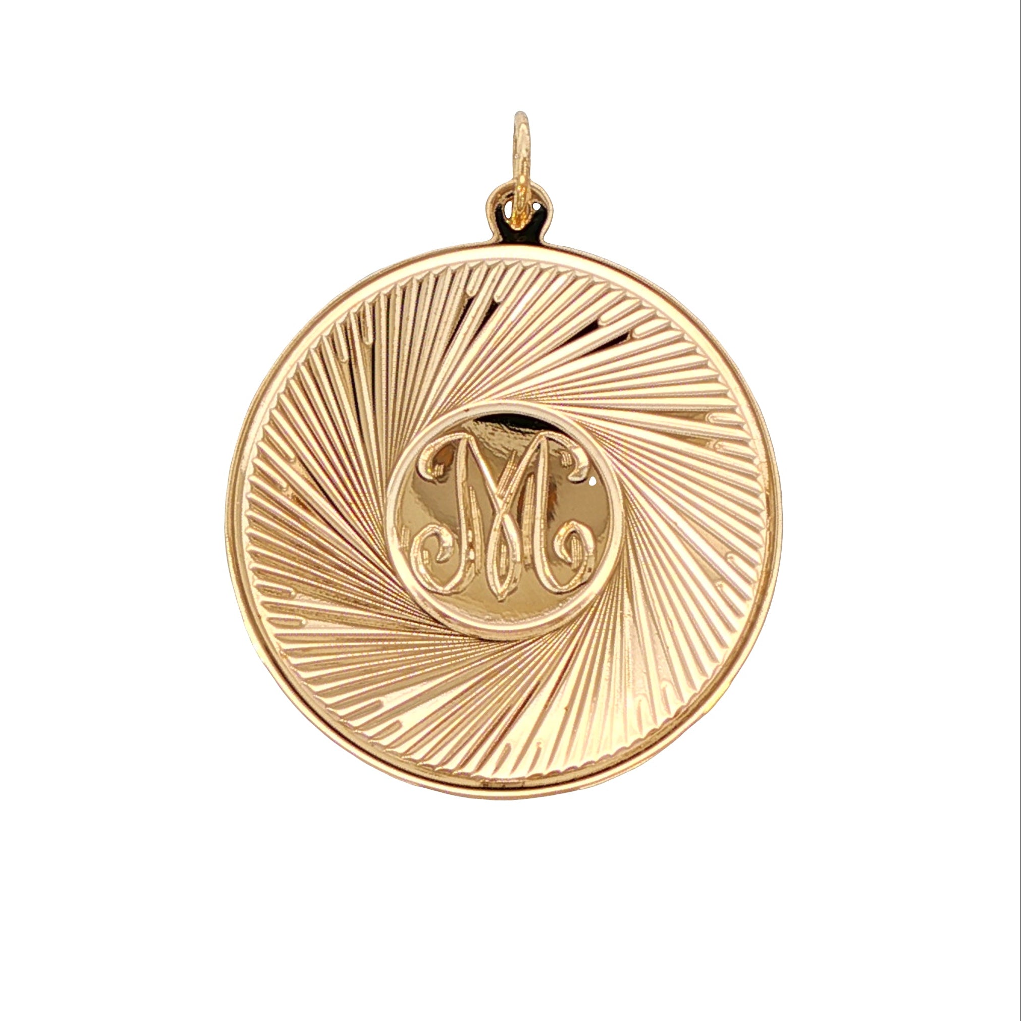 14k Yellow Gold Vintage Engine Turned "M" Charm
