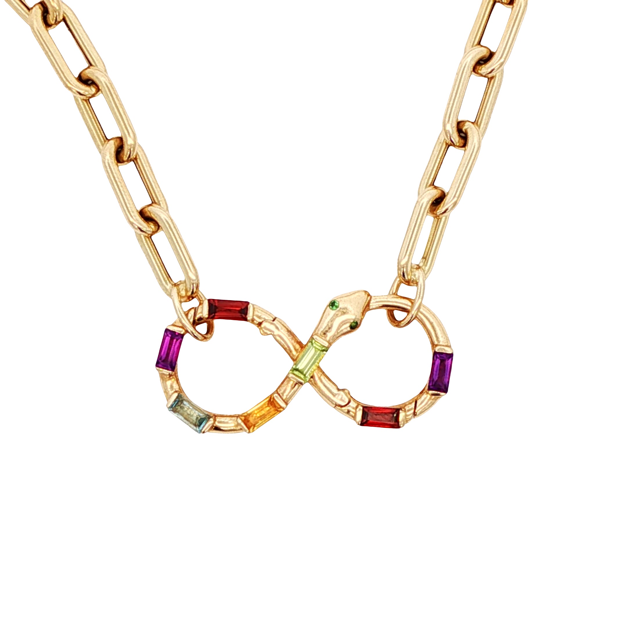 14k Yellow Gold Multi-Gemstone Infinity Snake Clasp