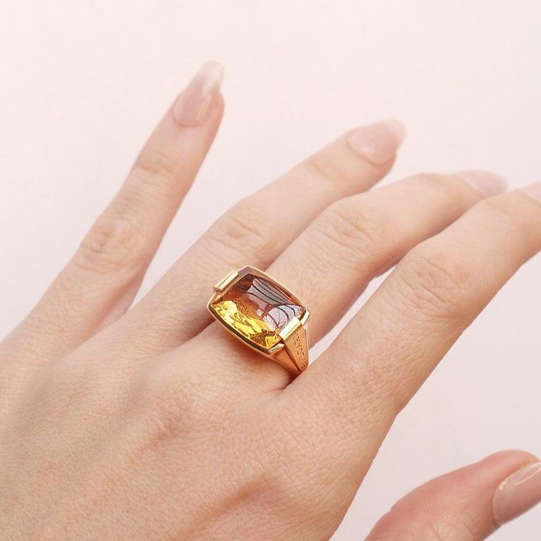 Vintage Citrine Signed Bvlgari Metropolis 18k Gold Ring