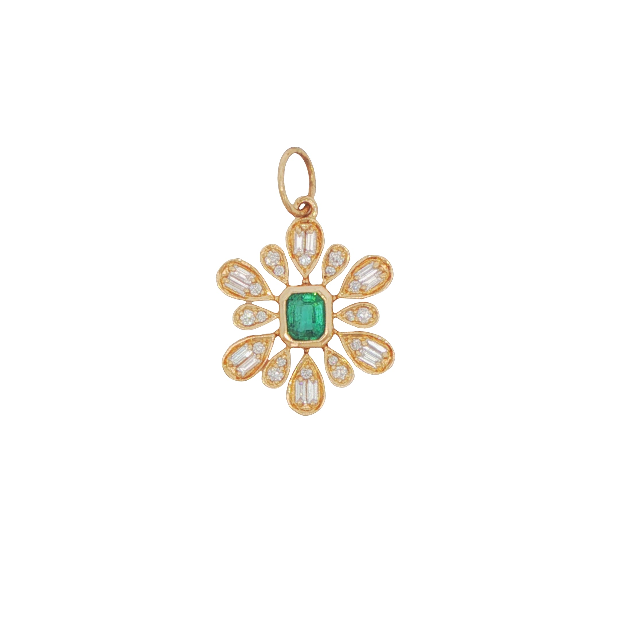 14k Yellow Gold Diamond Gemstone Flower Charm