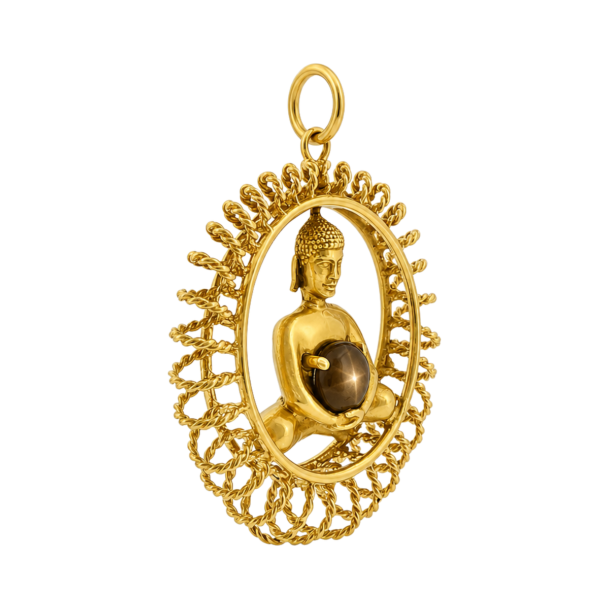 14k Solid Gold Buddha Meditation Charm with Bronze Star Sapphire