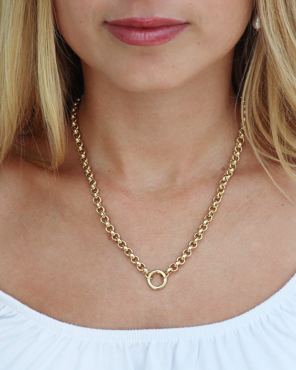 14K Yellow Gold Large Round Rolo Chain with Push in Circle Clasp