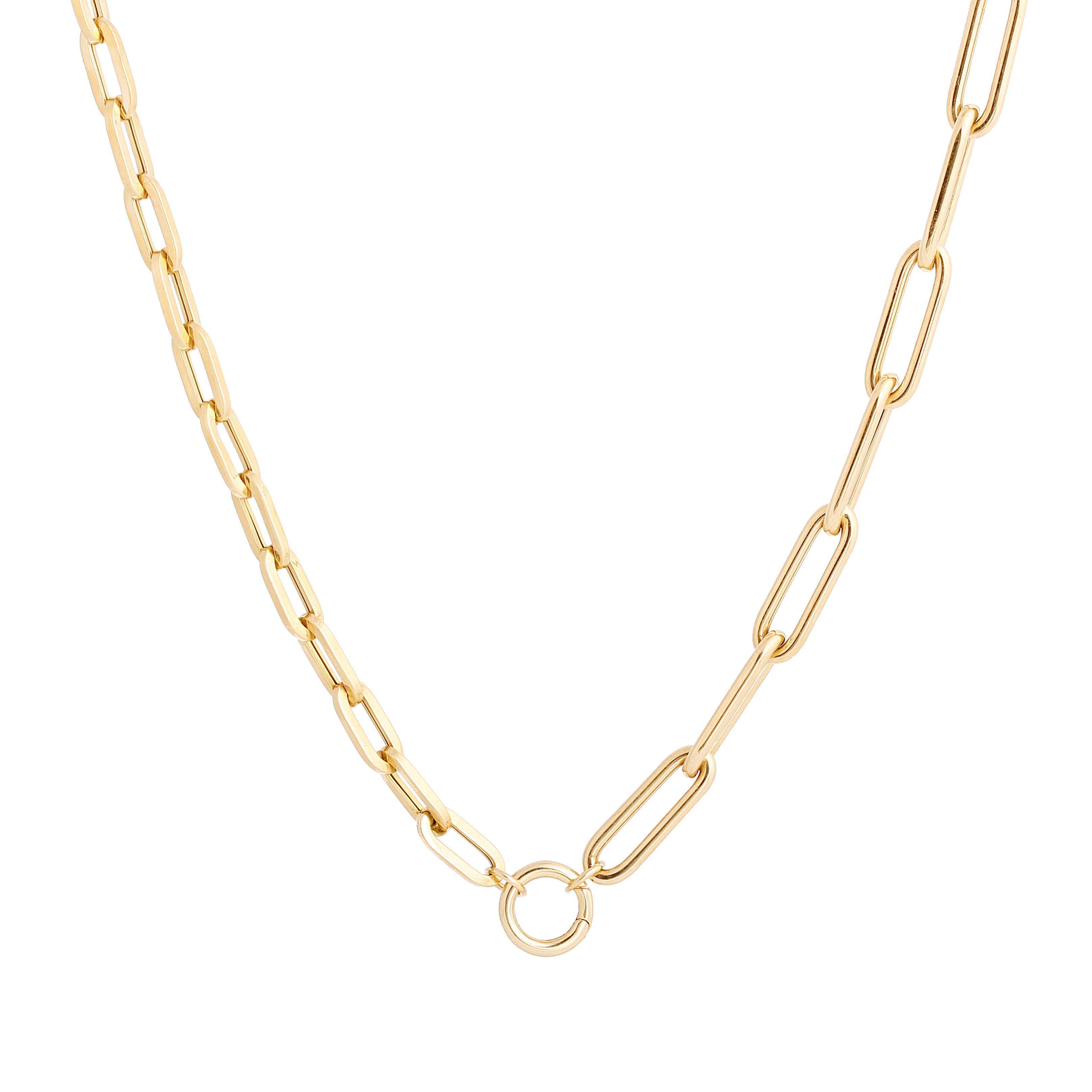 14k Yellow Gold Mixed Size Paperclip Chain with Push-in Circle