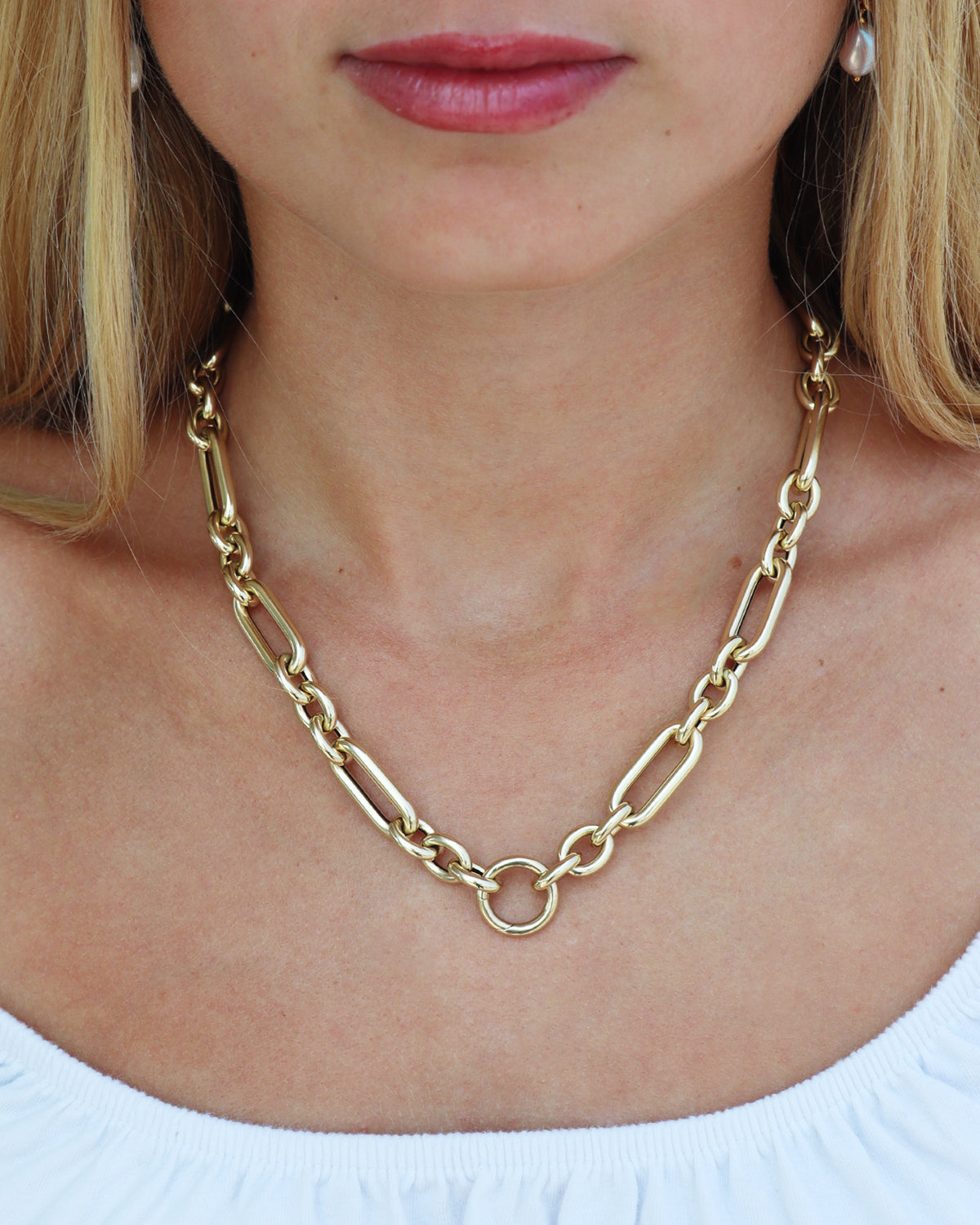 14k Yellow Gold Oversized Mixed Link Chain with Push in Circle Clasp