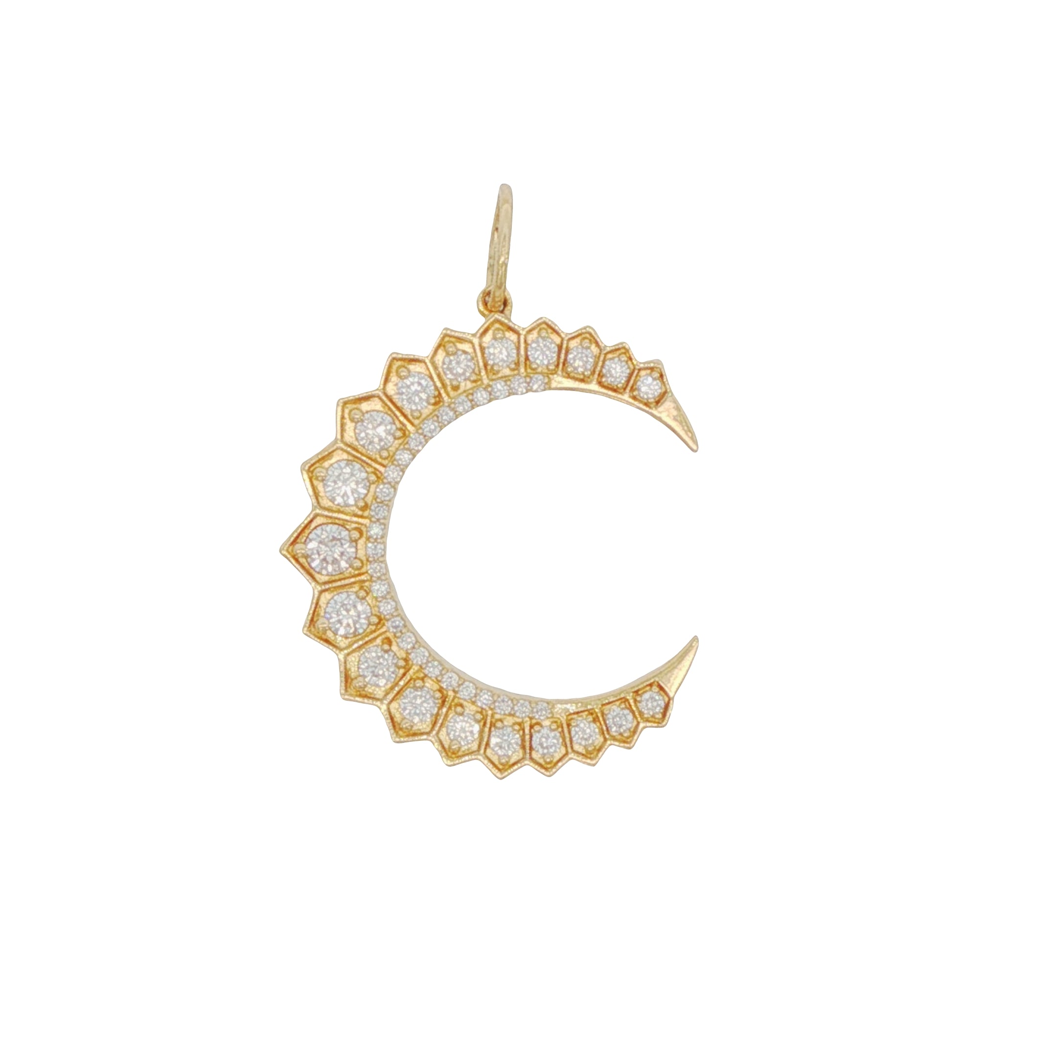 14k Yellow Gold 1 Carat Diamond Moon Pendant Charm