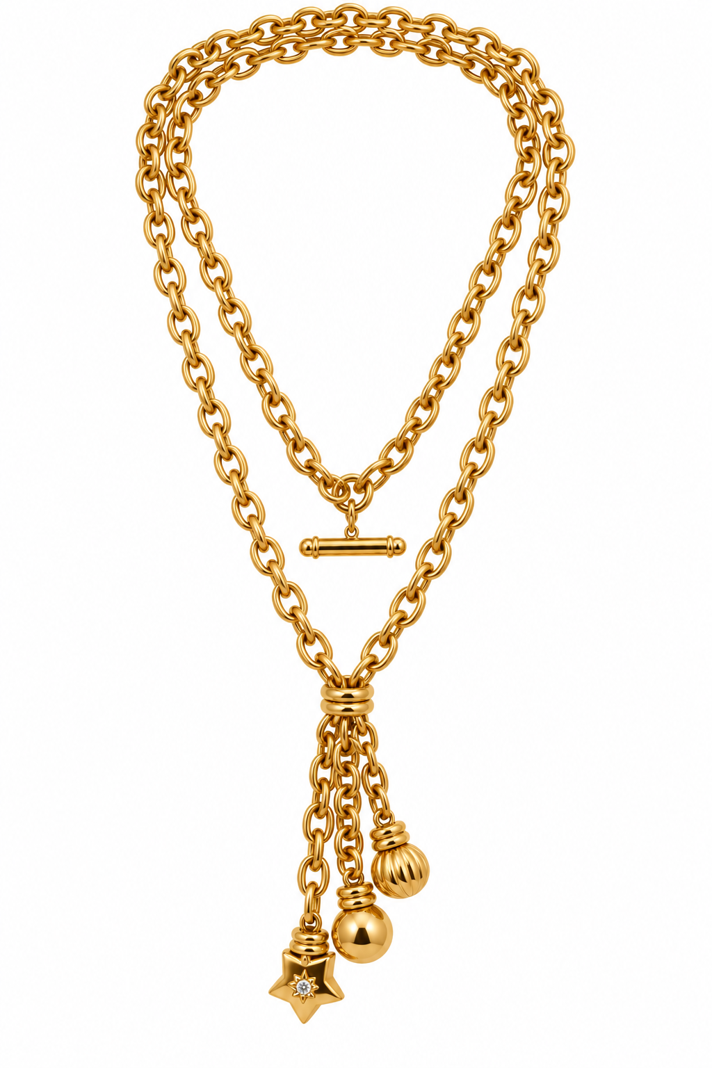 14k Yellow Gold Vintage 1990s Rolo Lariat Chain Necklace