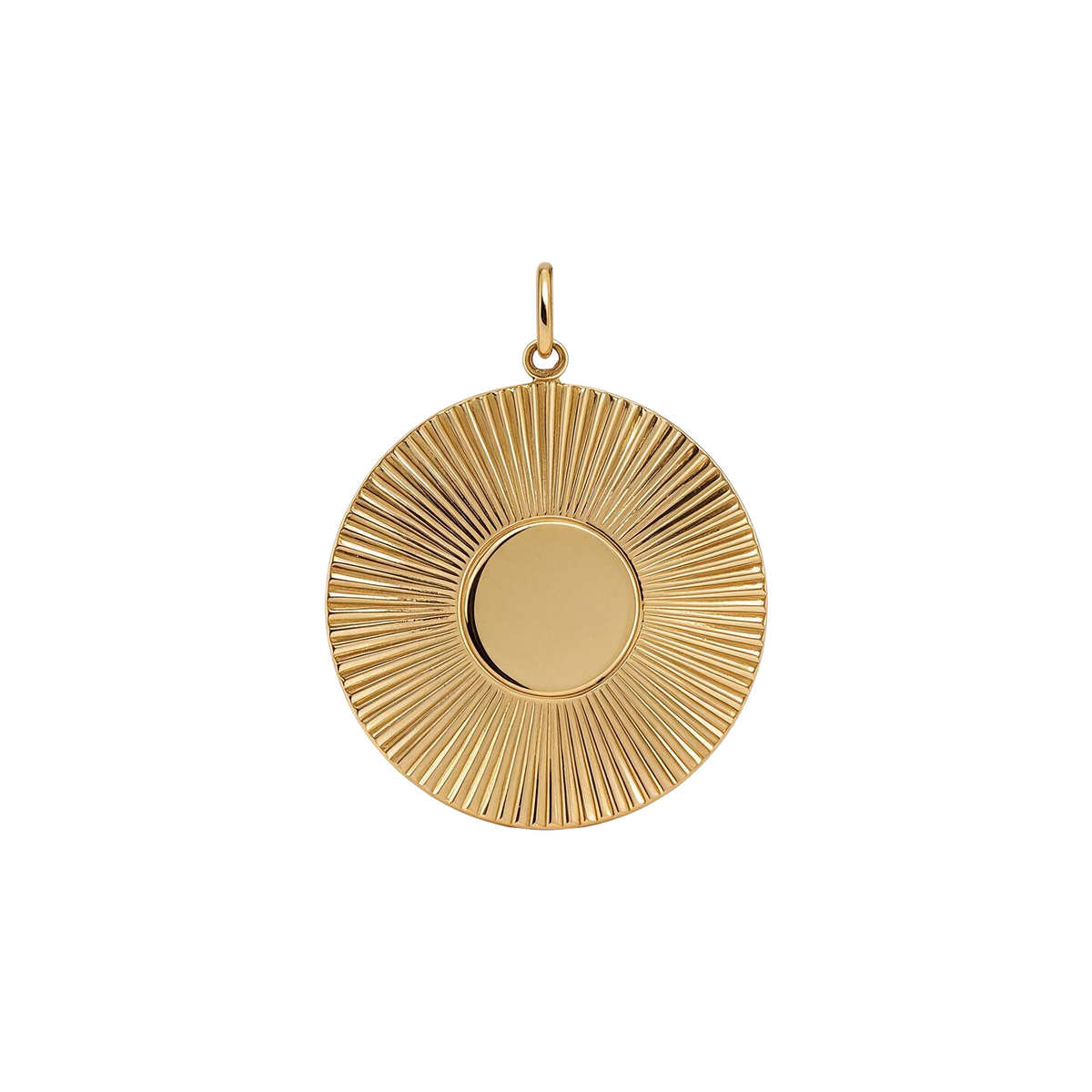 14 Karat Yellow Gold 1950s Vintage Large Engine Turned Sunburst Charm Pendant