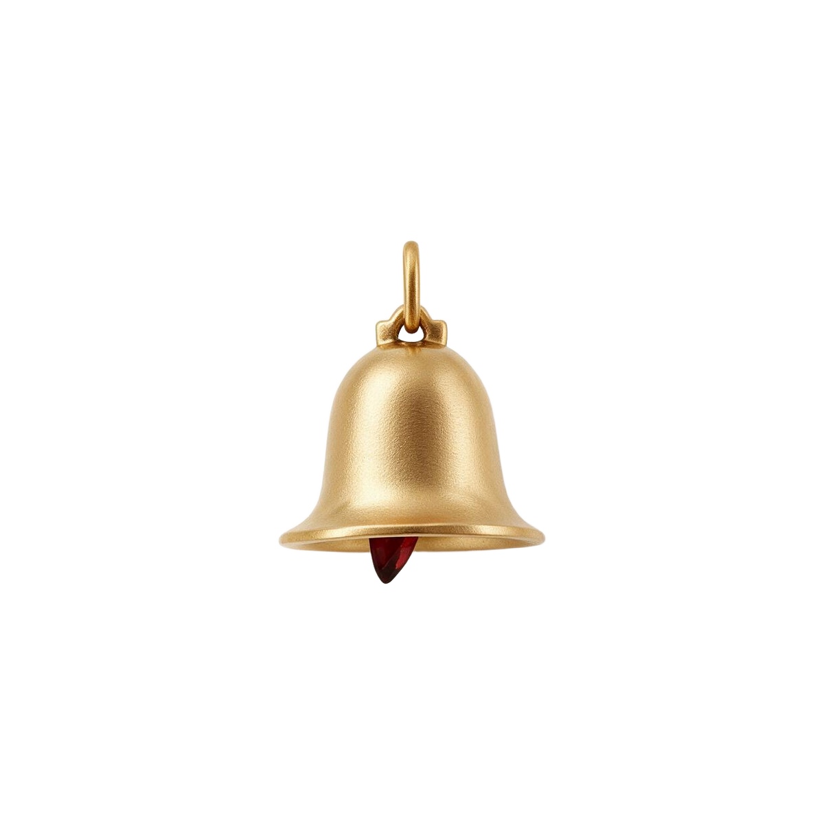 14k yellow gold vintage satin finish bell charm with a red heart-shaped stone clapper