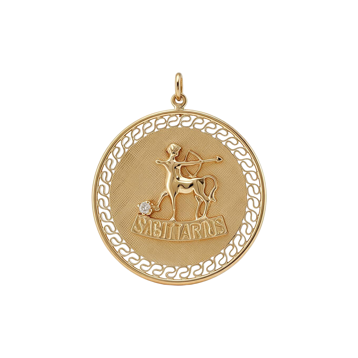 14K Yellow Gold Diamond Openwork Border Sagittarius Charm Pendant