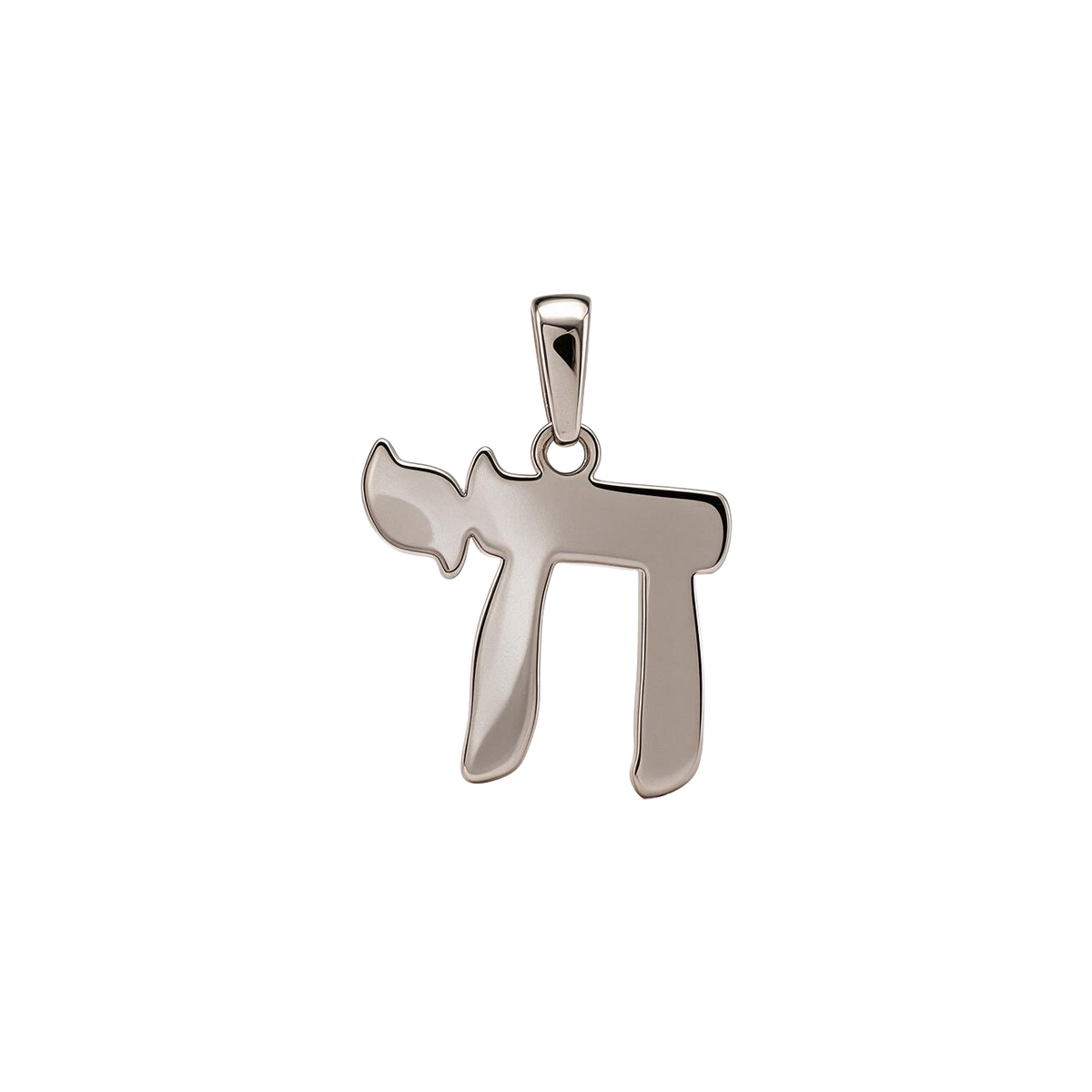 14k white gold vintage chai charm with tapered bail, front