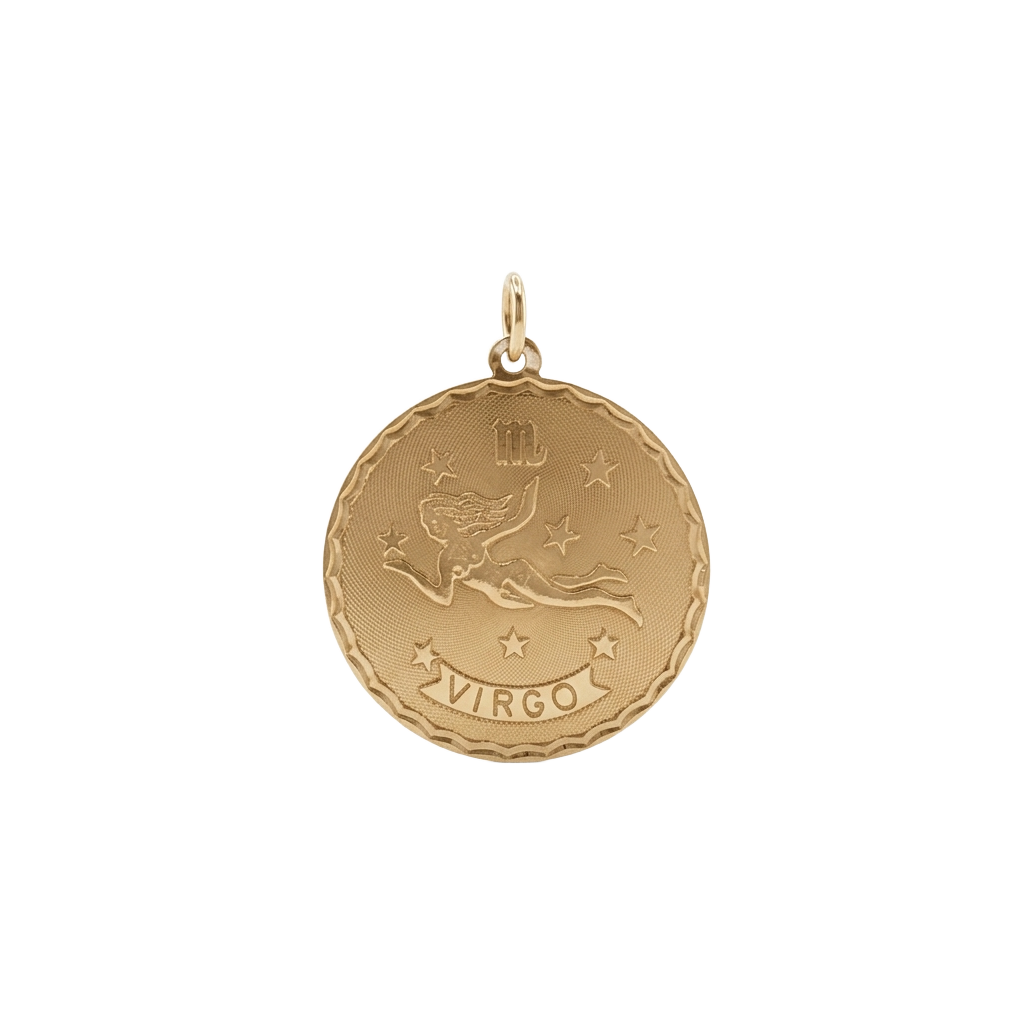 14k Yellow Gold Vintage Virgo with Stars Zodiac Charm