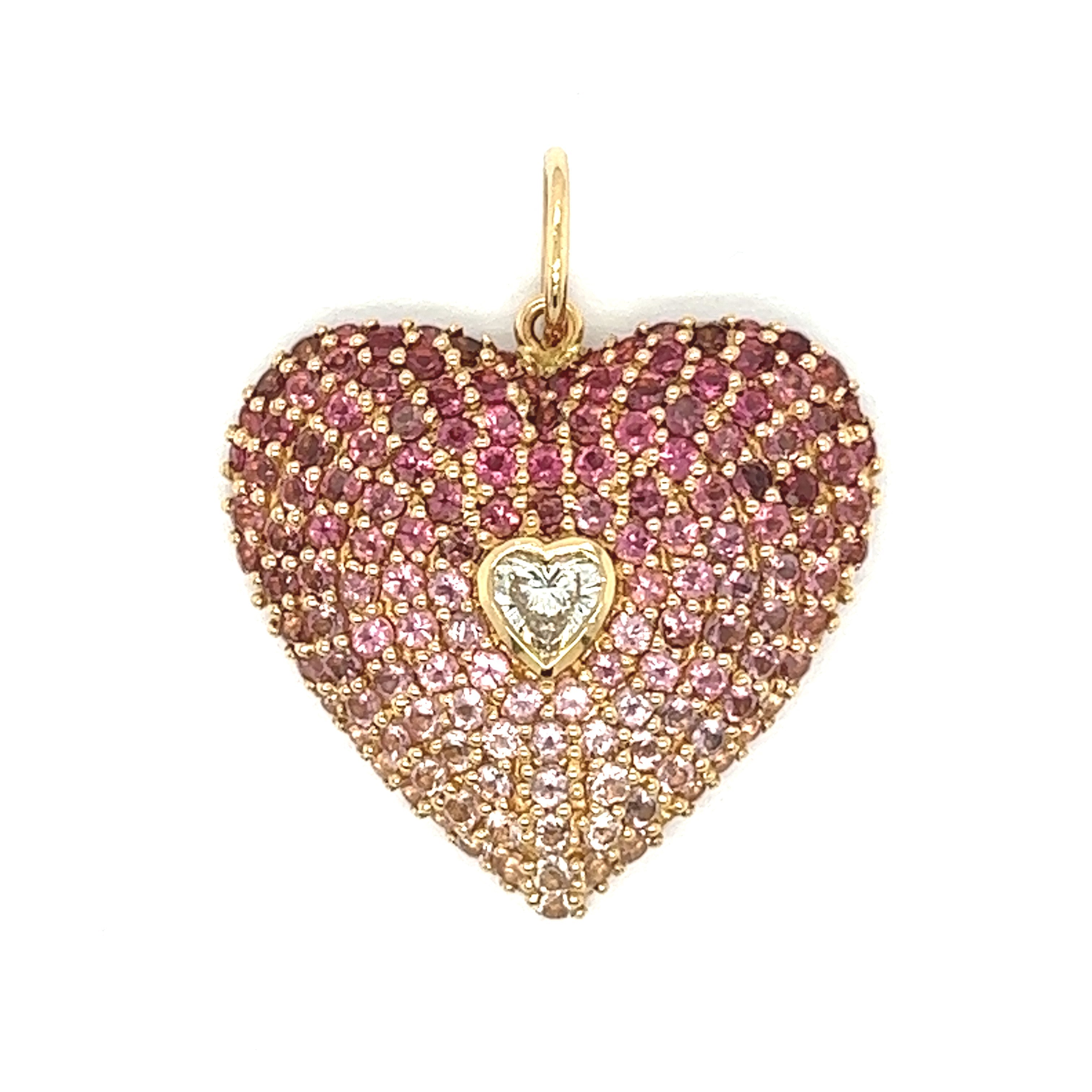 14k Yellow Gold Pink Sapphire Diamond Heart Charm