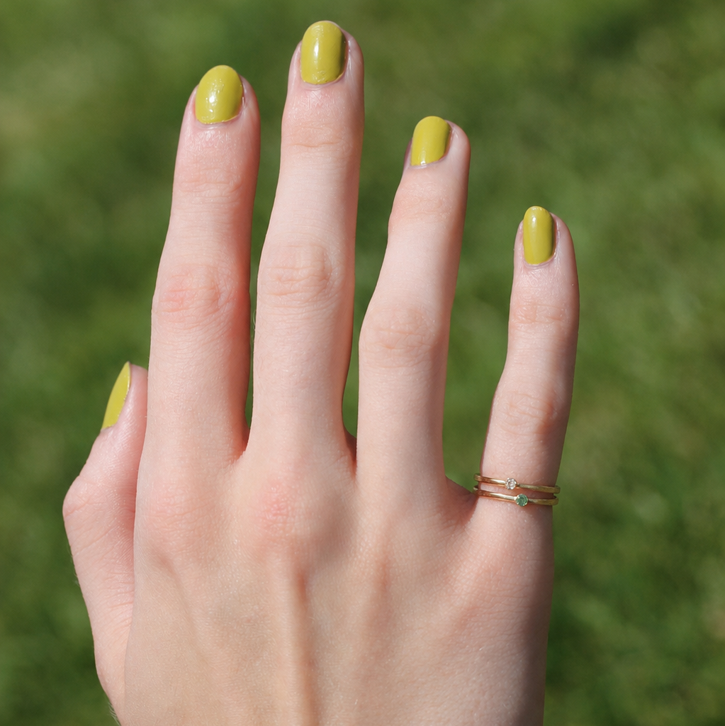 14k Yellow Gold Vintage Double Stacking Diamond and Emerald Square Rings