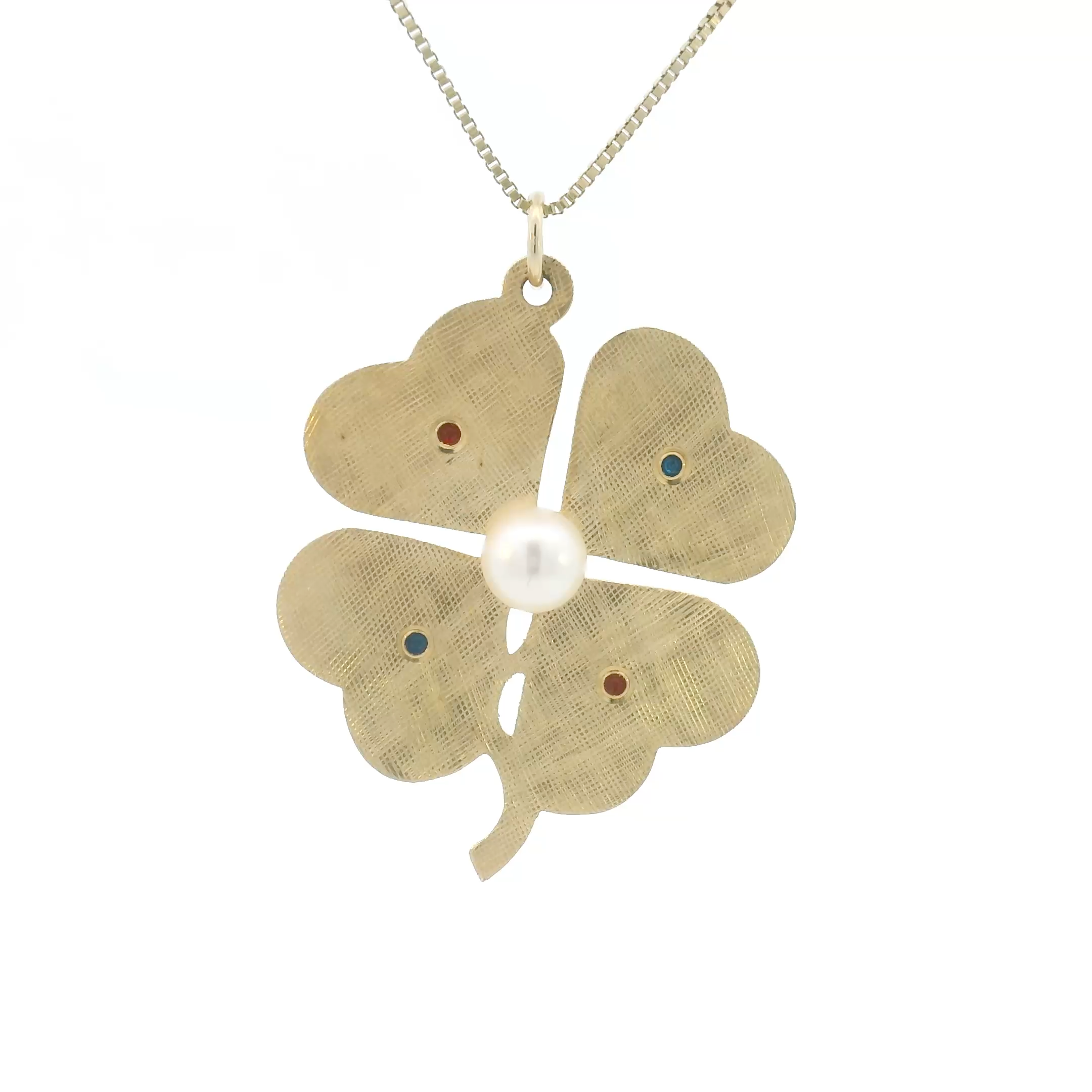 14k Yellow Gold Vintage Pearl Clover Charm