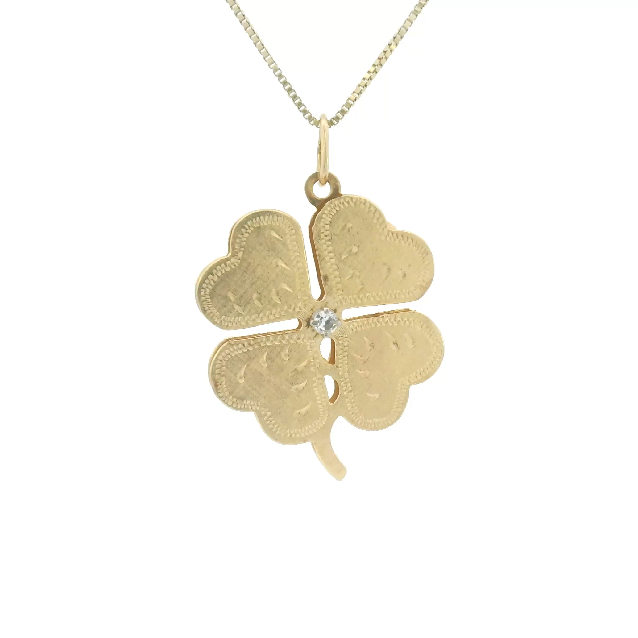 14k Yellow Gold Vintage Diamond Four-Leaf Clover Charm