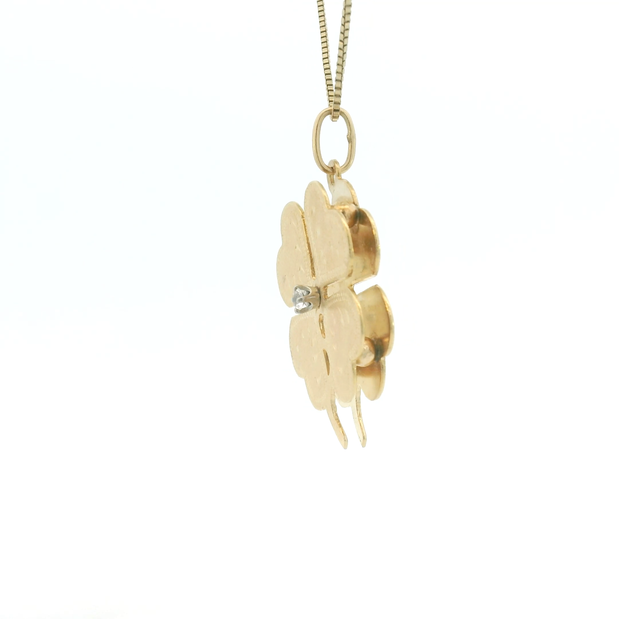 14k Yellow Gold Vintage Diamond Four-Leaf Clover Charm