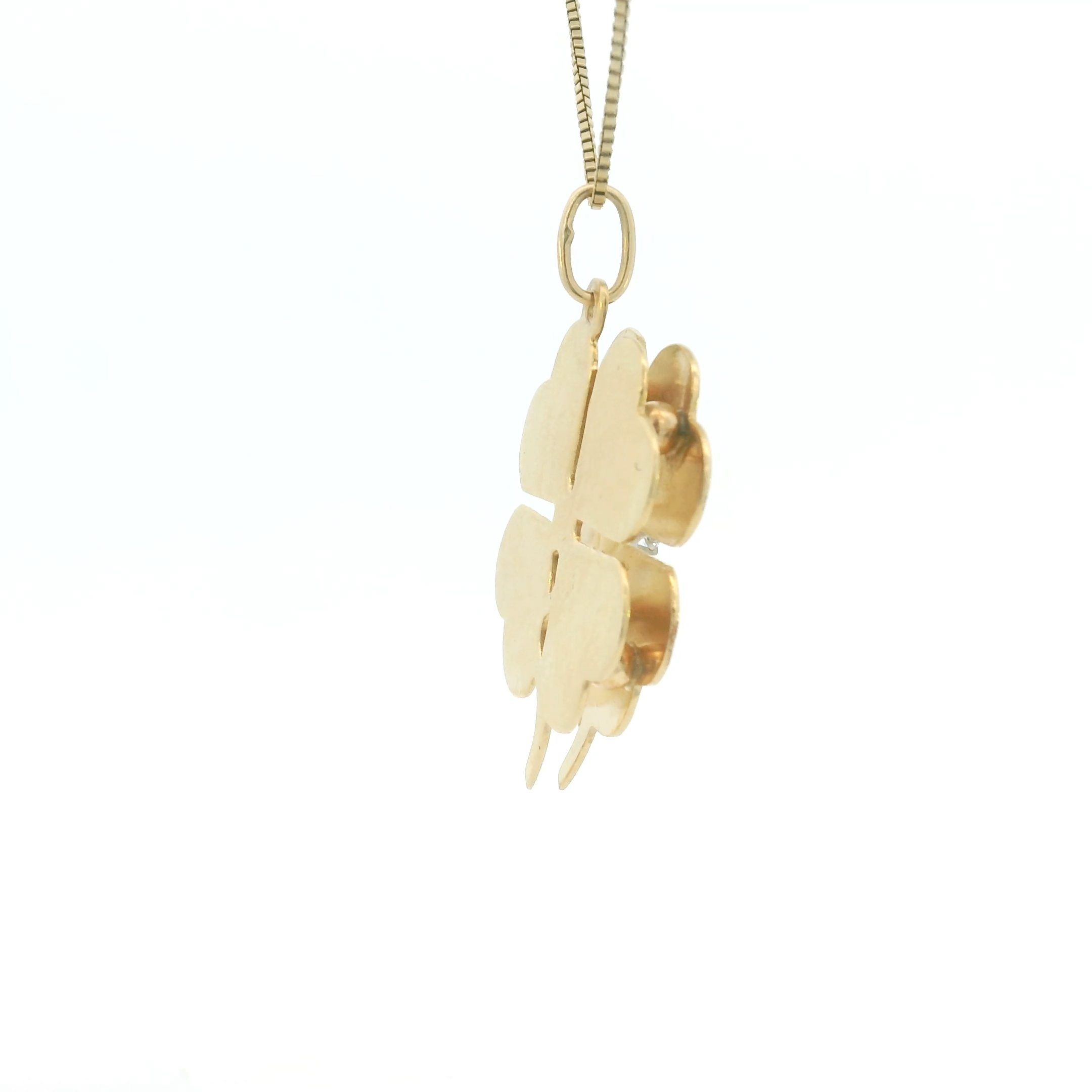 14k Yellow Gold Vintage Diamond Four-Leaf Clover Charm
