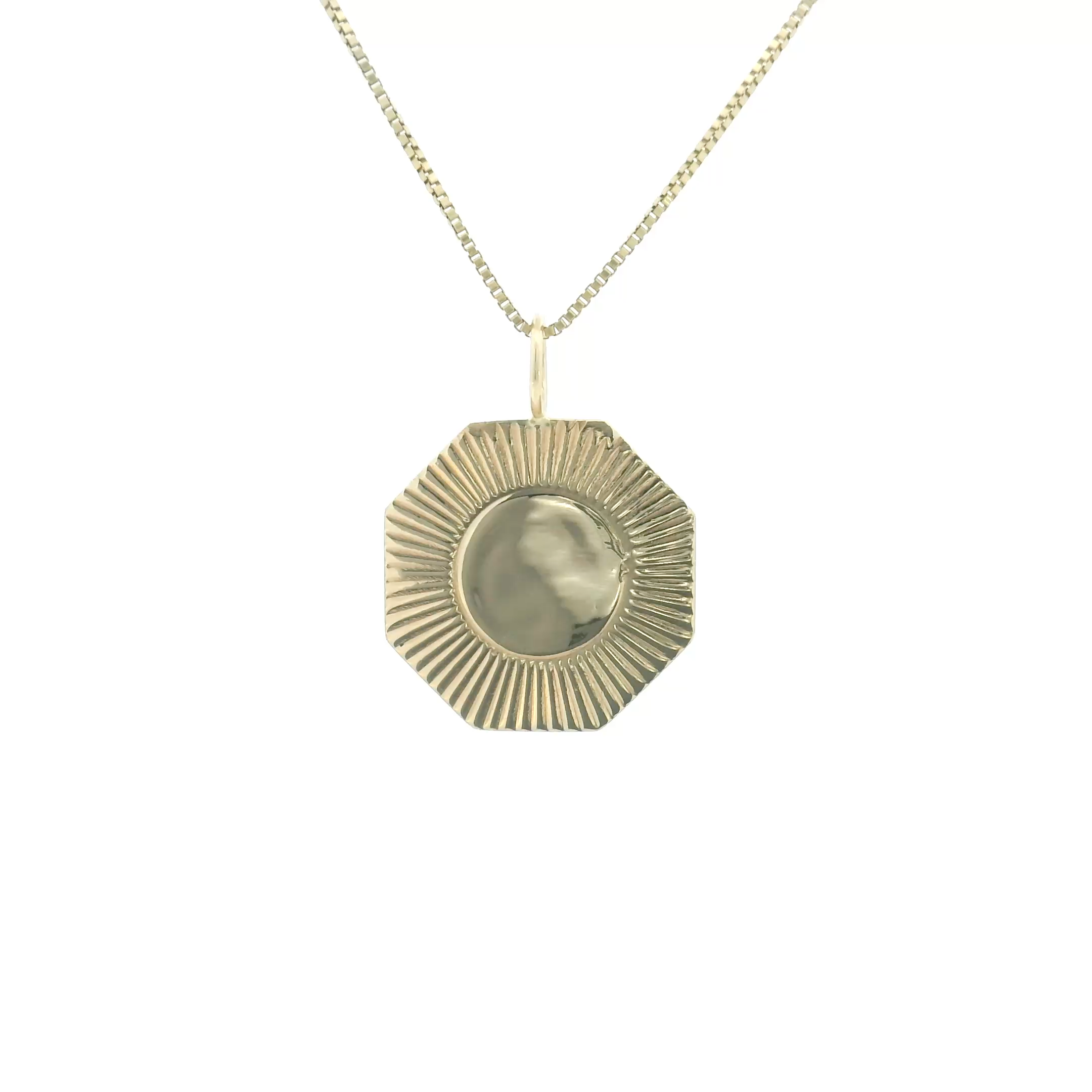 14k Yellow Gold Vintage Engine Turned Sunburst Charm