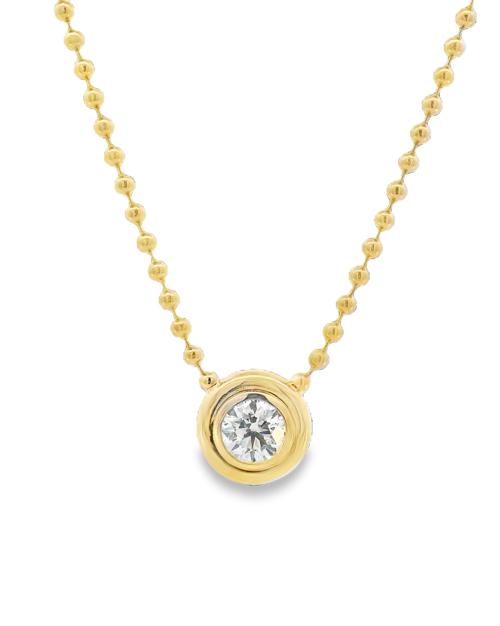 14k Yellow Gold 2 carat Lab Round Diamond Ball Chain Necklace