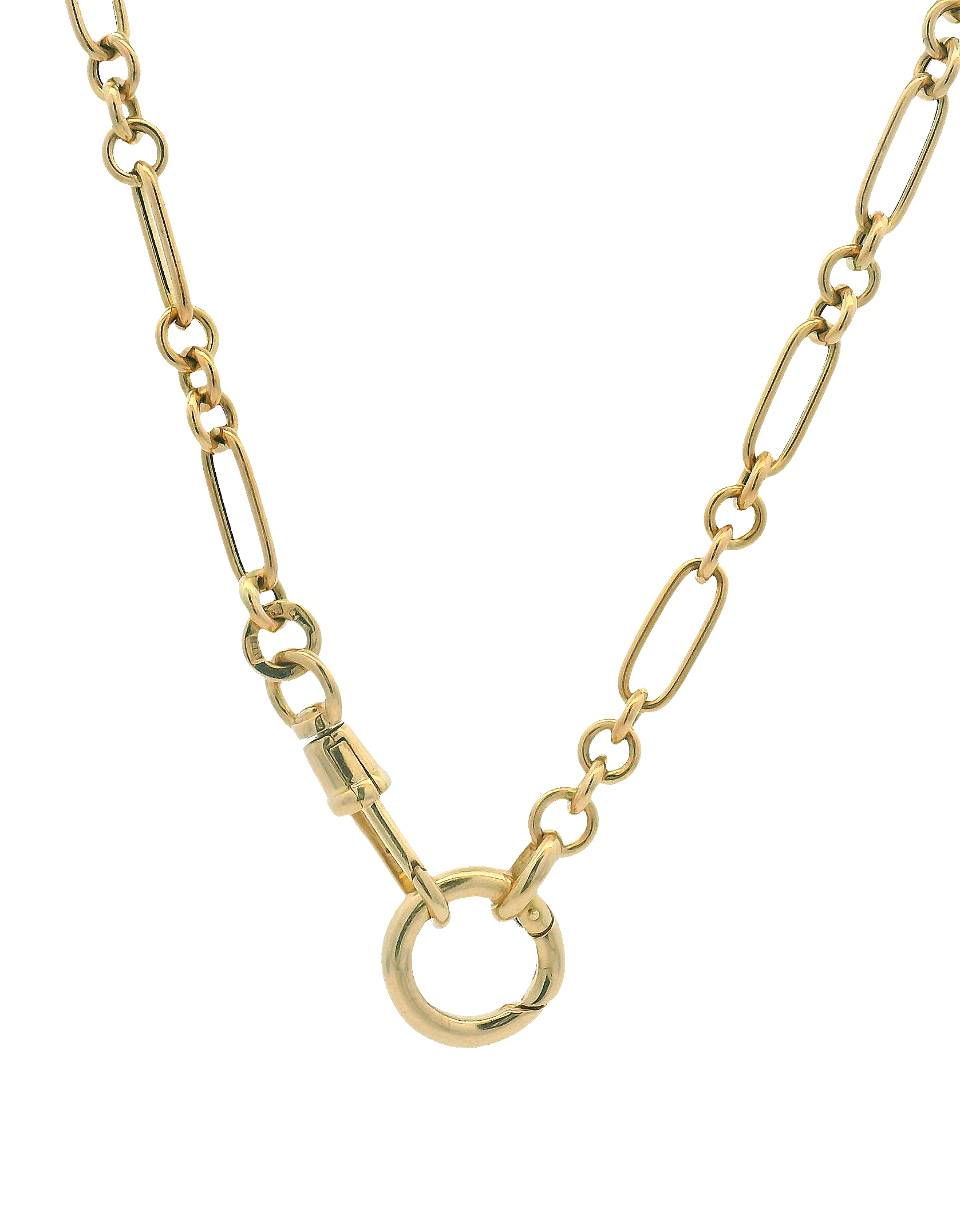 14k Yellow Gold Mixed Link Chain with Push in Circle and Dog tag Clasp