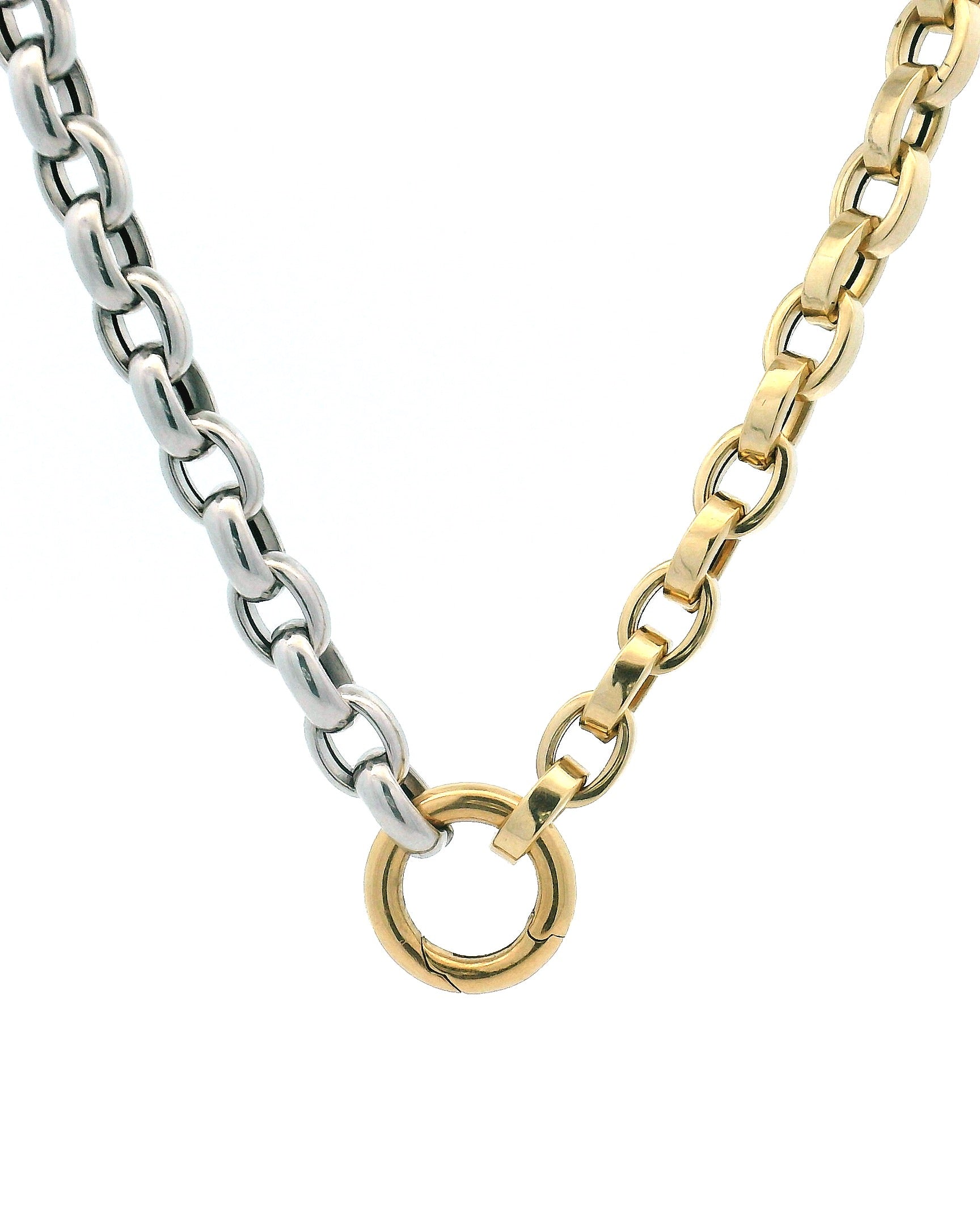 14k White and Yellow Gold Two-Tone Oval Rolo Chain with Push-In Clasp