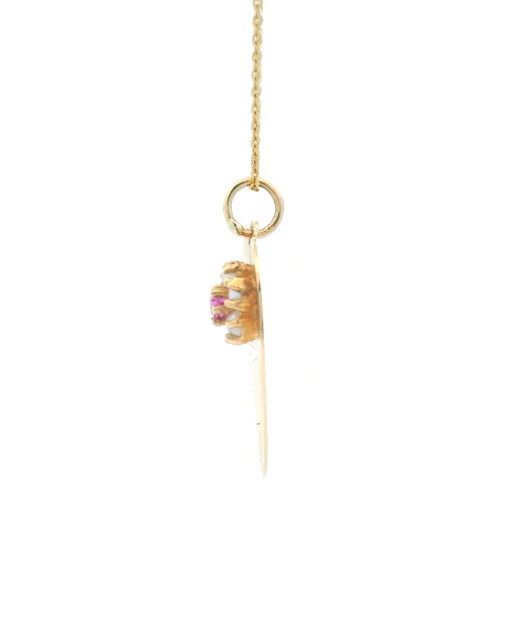 14k Yellow Gold Engine-Turned Ruby and Pearl Heart Charm