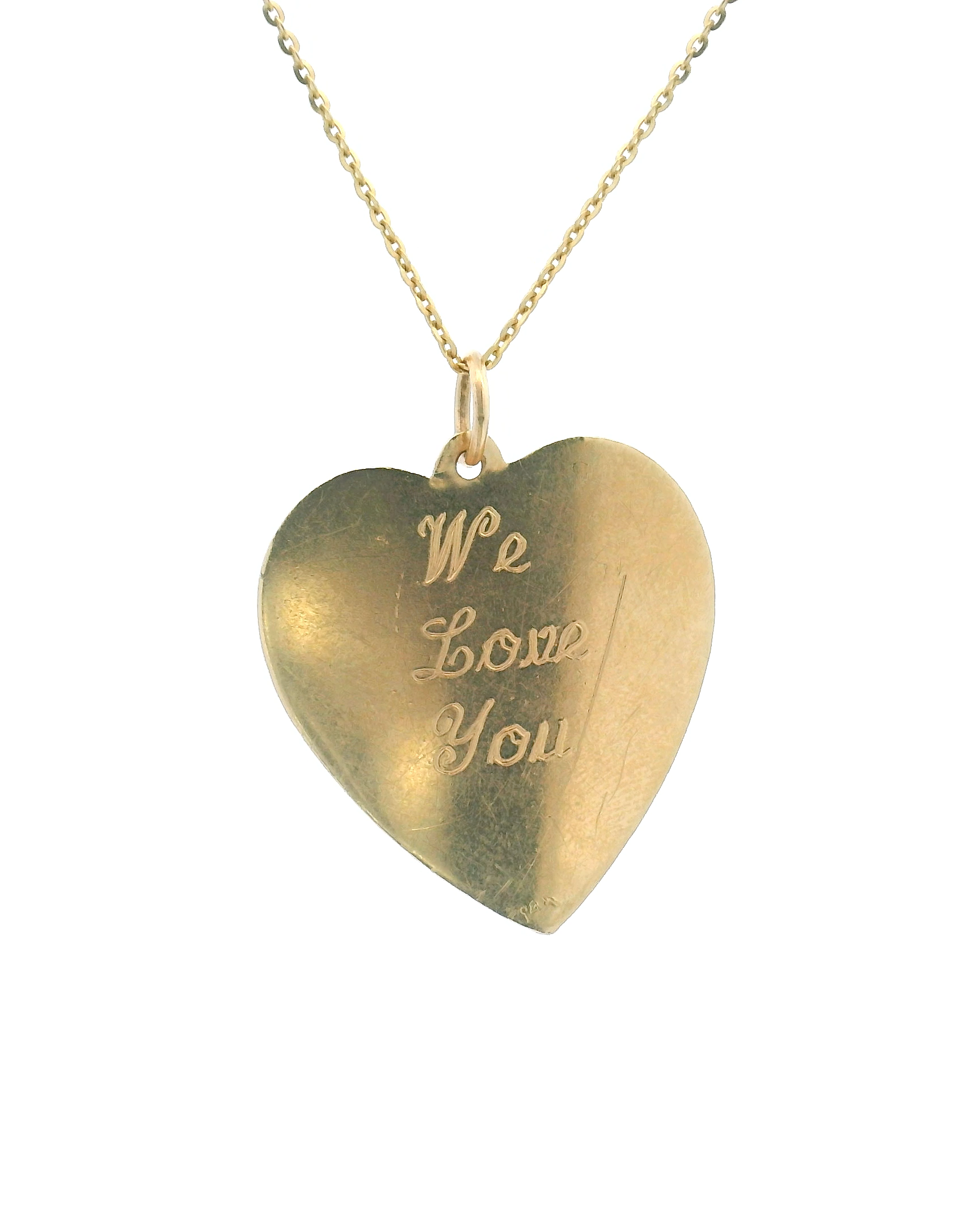 14k Yellow Gold Engine-Turned Ruby and Pearl Heart Charm