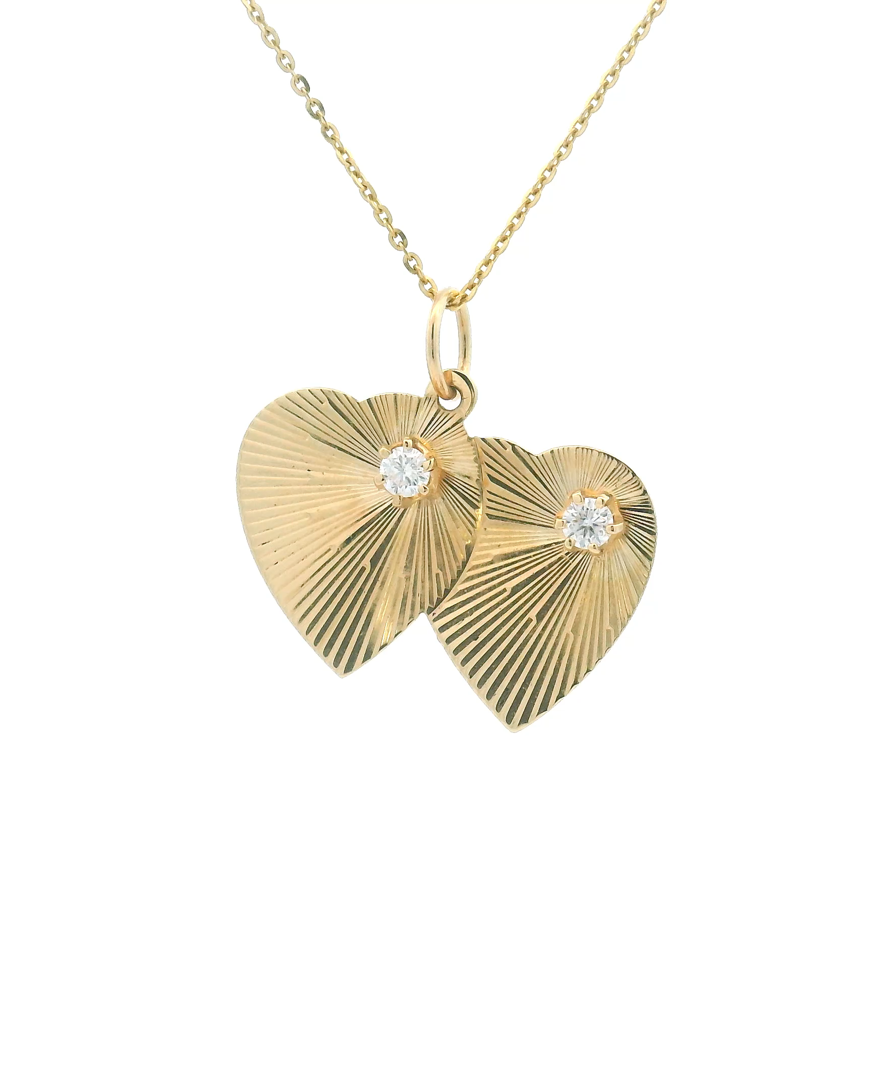14k Yellow Gold Diamonds Double Heart Charm
