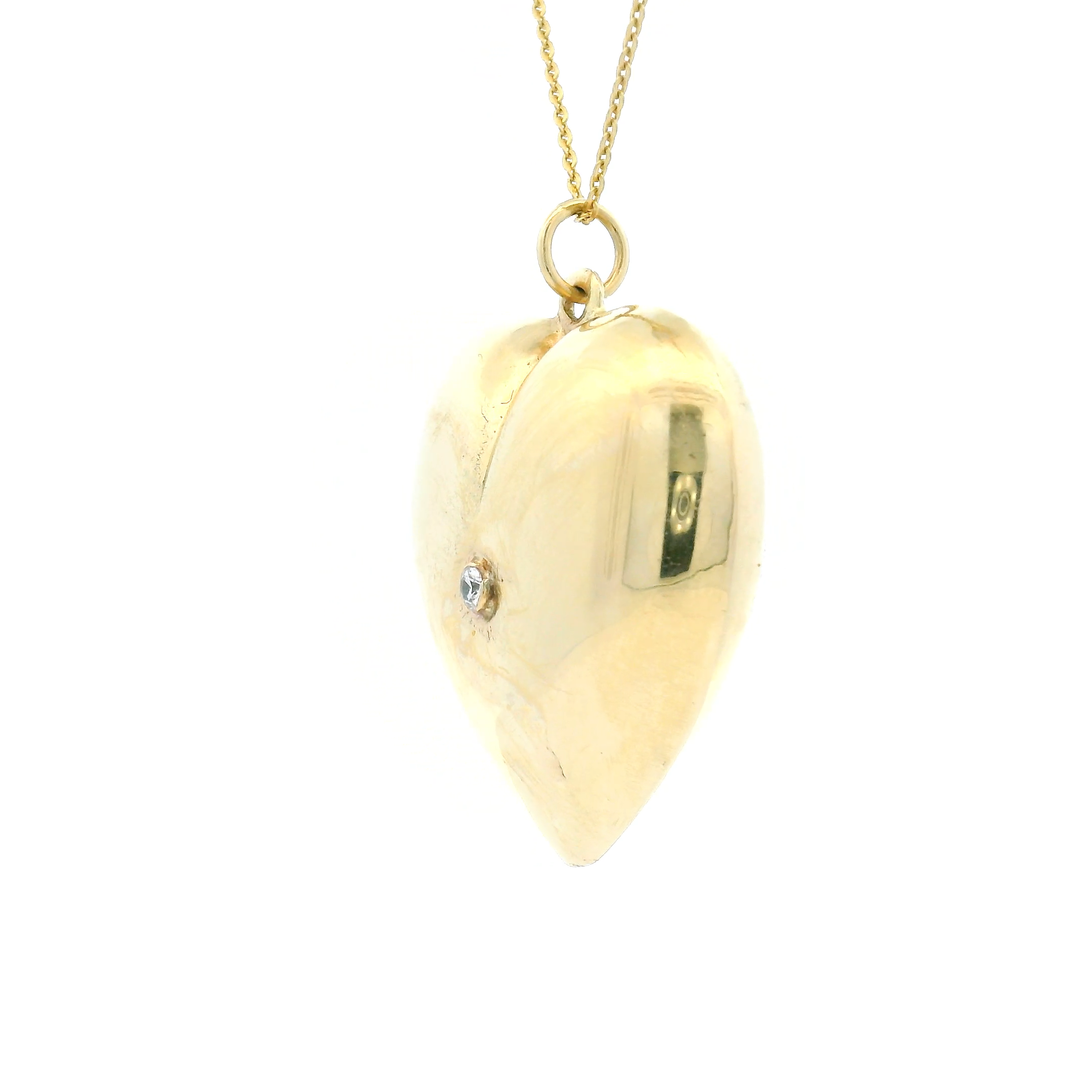 14k Yellow Gold Diamond Jumbo Puffy Heart