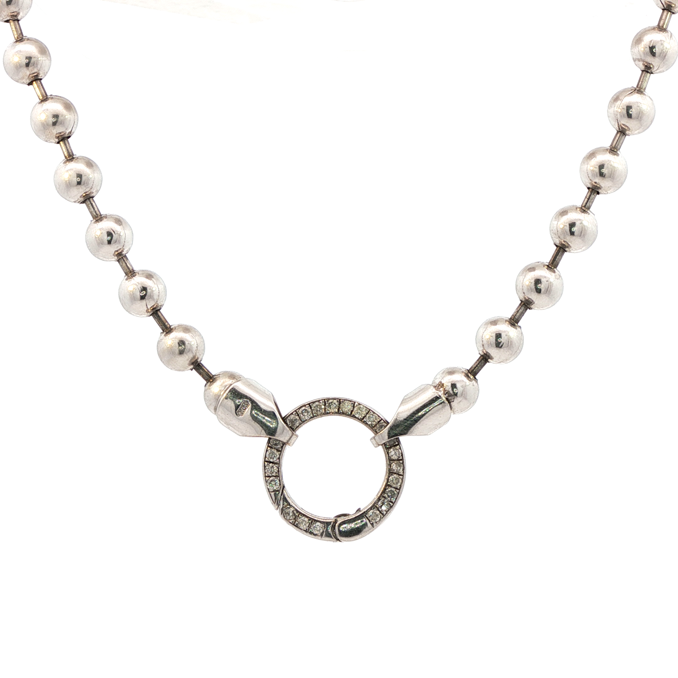 1Ok White Gold Vintage Ball Chain With 14k Diamond Push-in Connector
