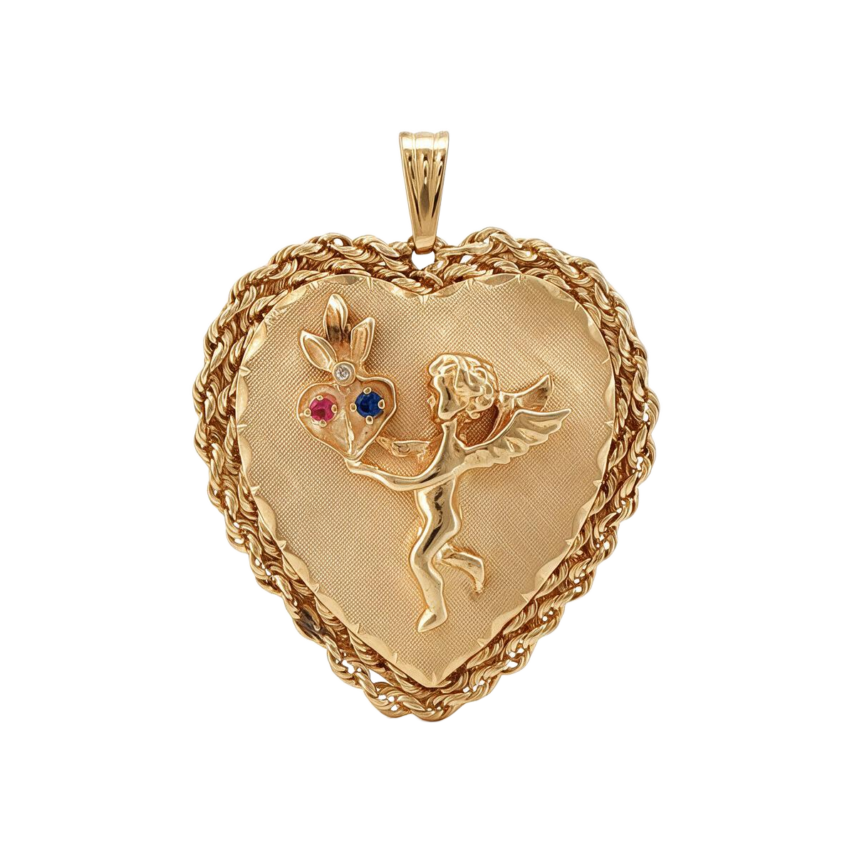 14 Karat Yellow Gold 1960s Vintage Cupid Heart Charm Pendant
