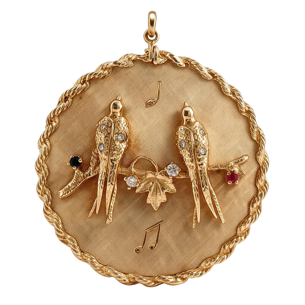 Encanto de oro de 14 k con pájaro musical vintage