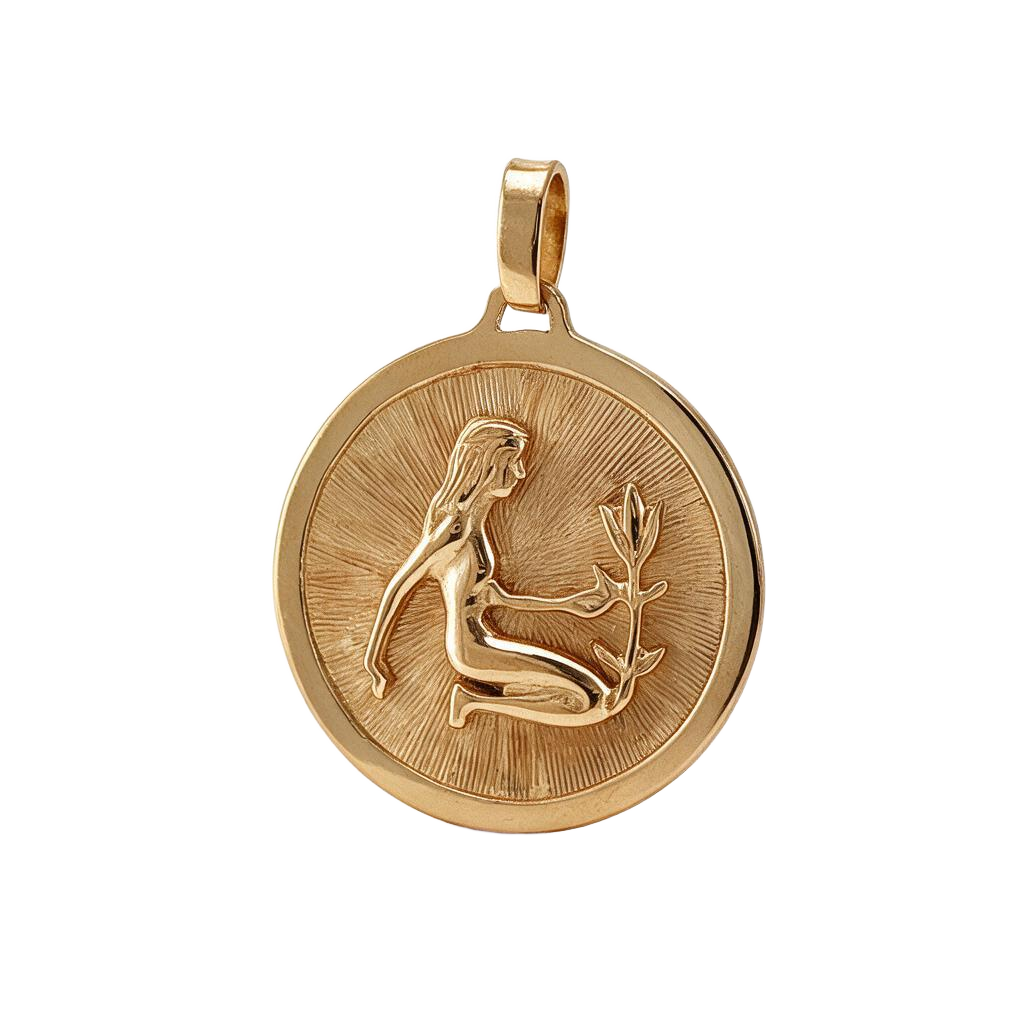 14k Yellow Gold Vintage Virgo with Flower Zodiac Charm
