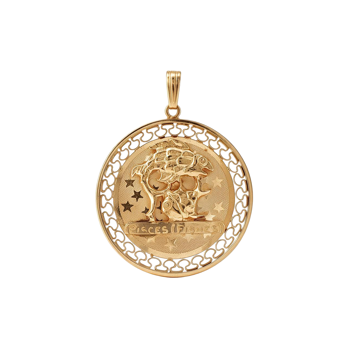 14 Karat Yellow Gold 1970s Vintage Pisces Zodiac Charm Pendant