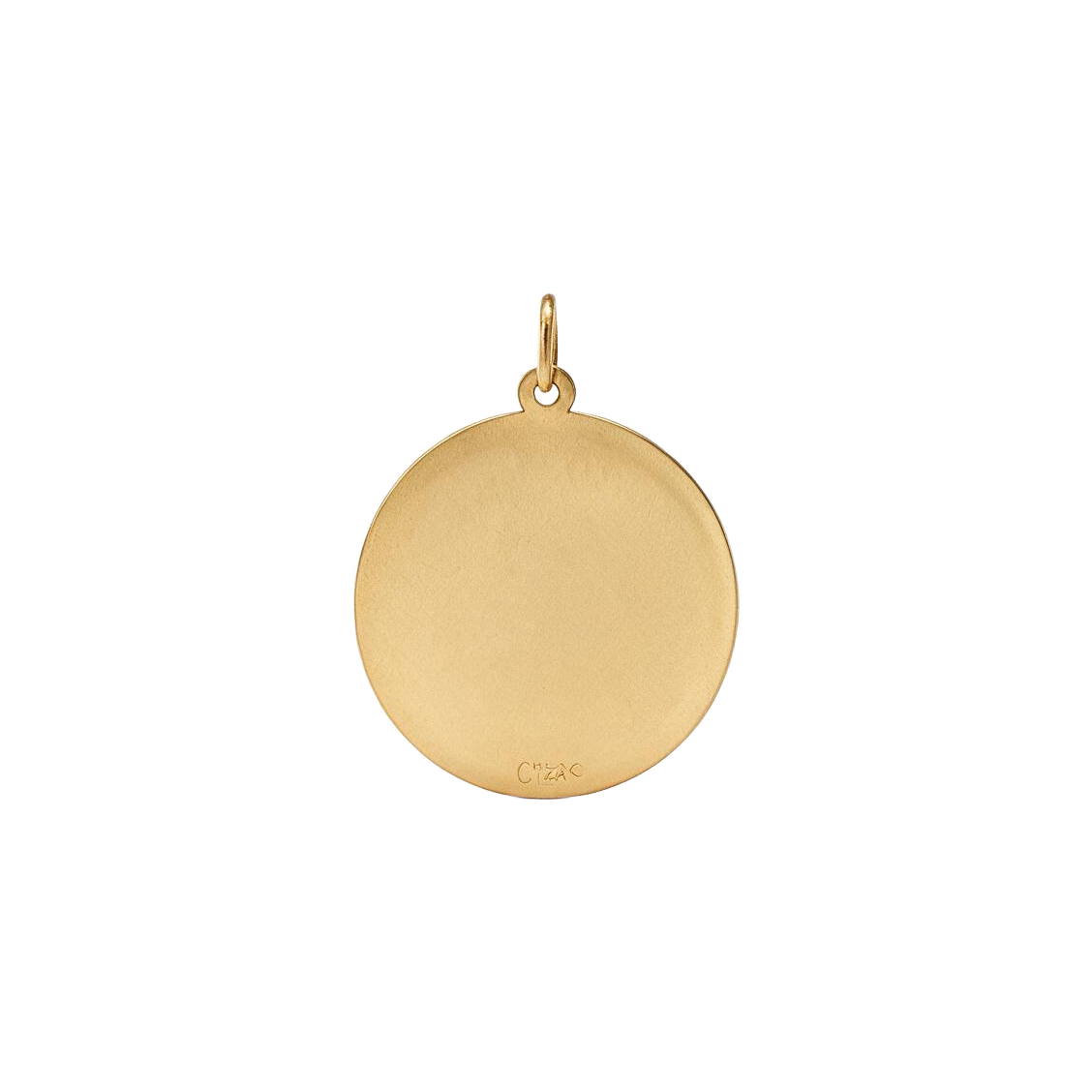 Back of 14k gold flat Pisces zodiac charm, smooth textured disc for engraving