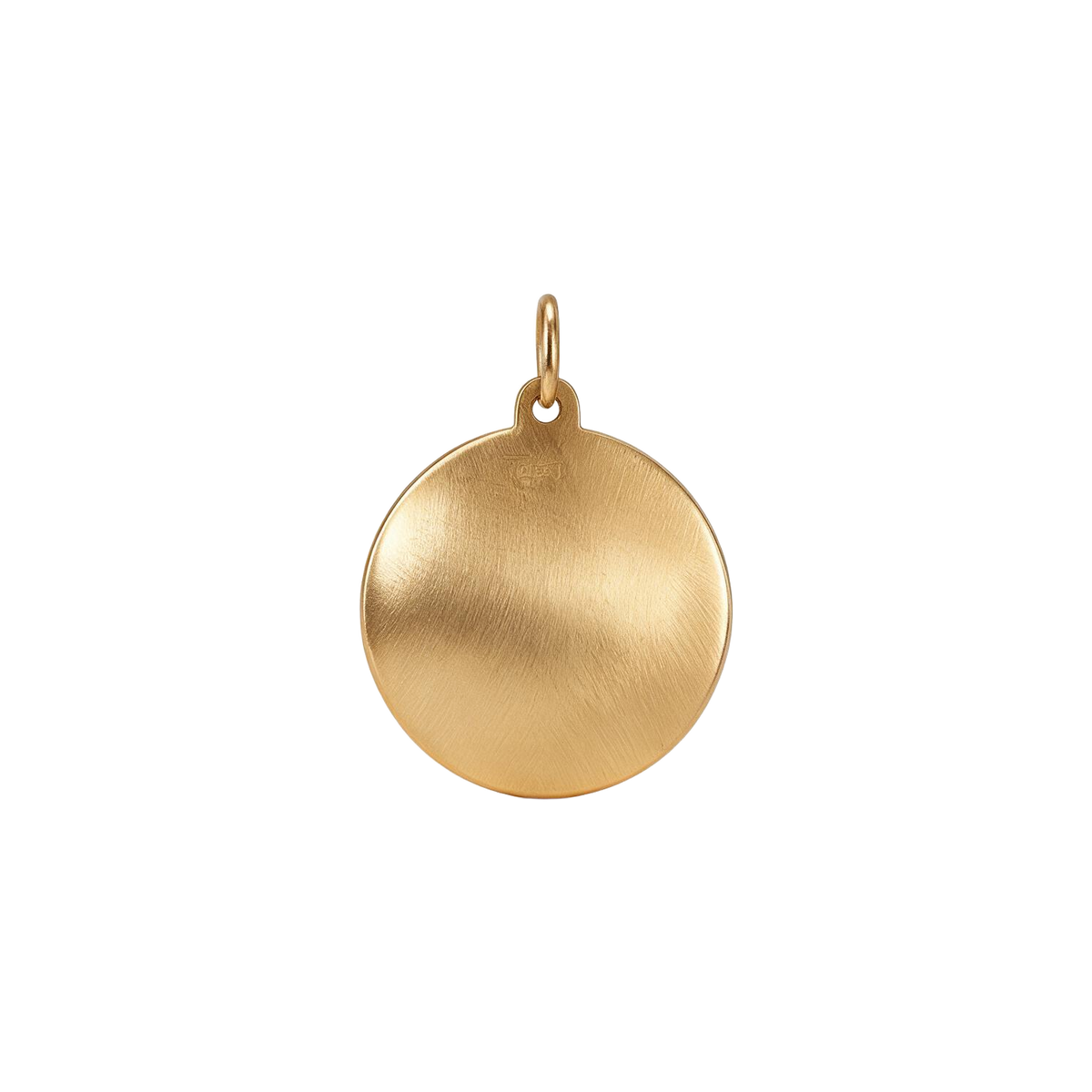 Back of 14k gold sunburst disc charm, brushed finish for engraving