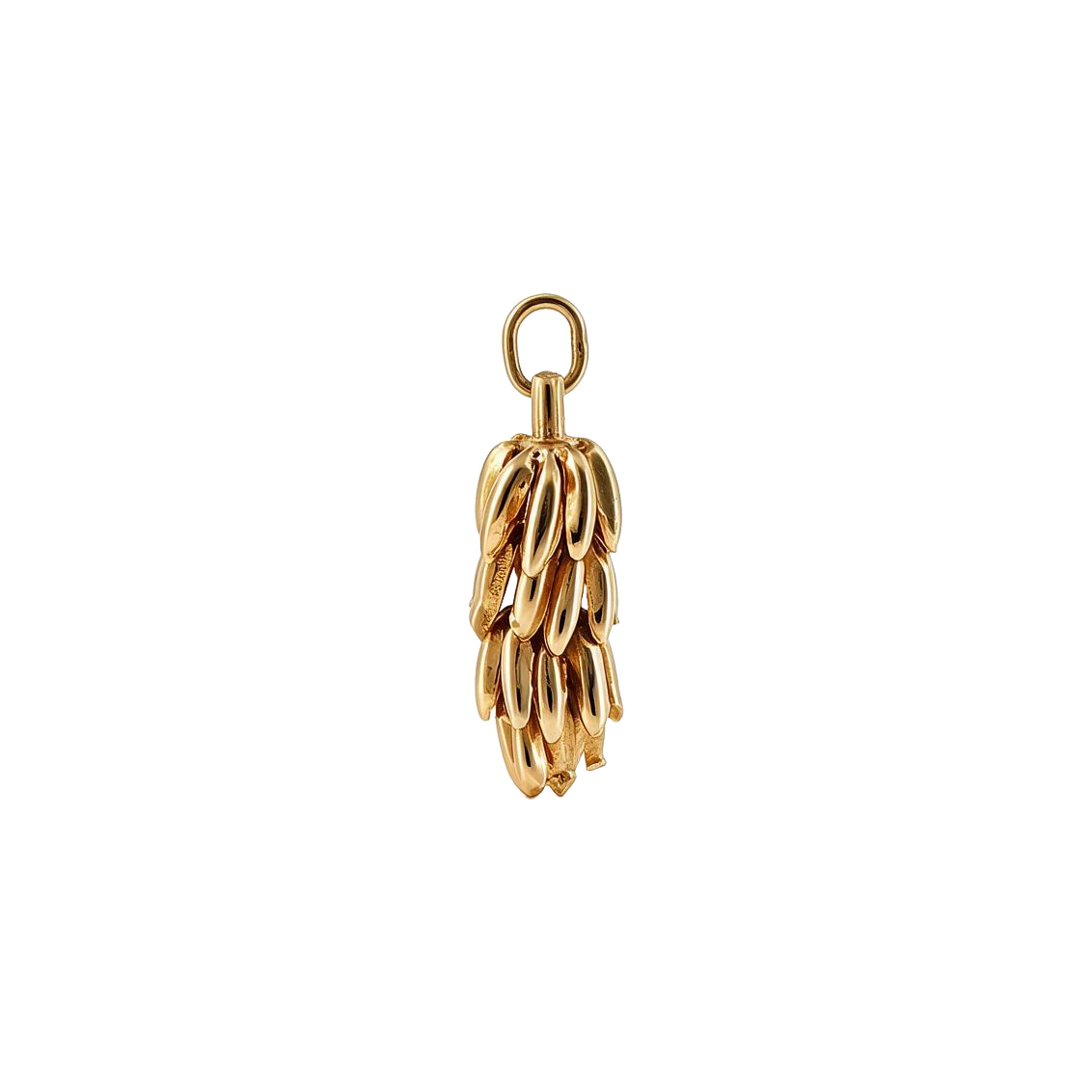 Side view of 14k gold vintage three-dimensional banana bunch charm