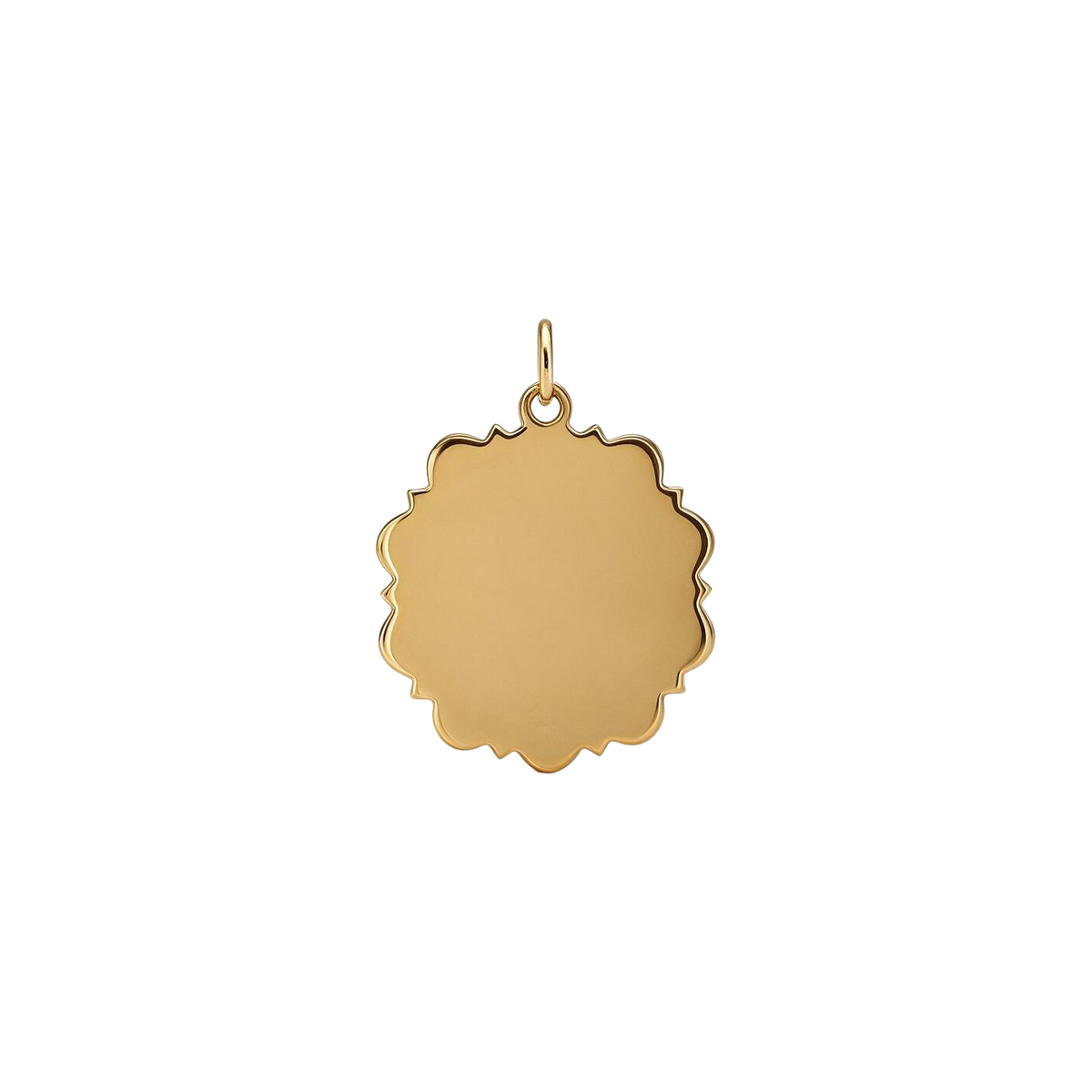 Back of 14k gold scalloped Leo zodiac charm, smooth polished surface for engraving