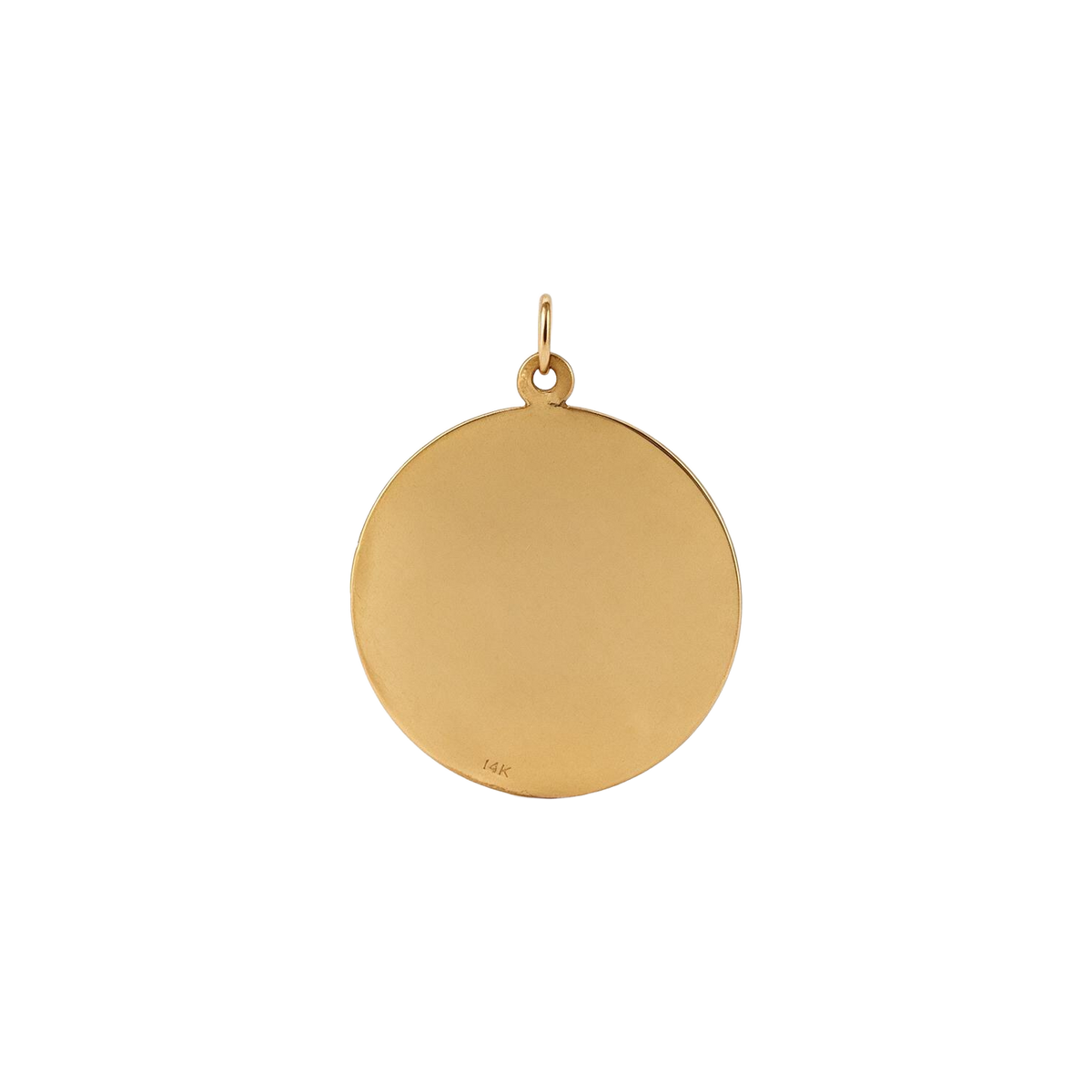 Back of 14k yellow gold Cancer disc charm, smooth flat surface ready for engraving