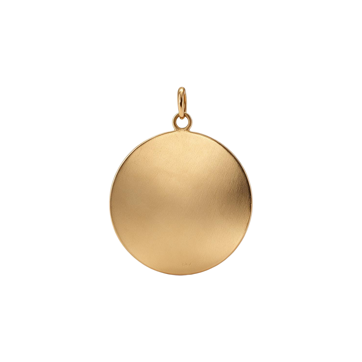 Back of 14k gold squirrel medallion charm, brushed disc for engraving